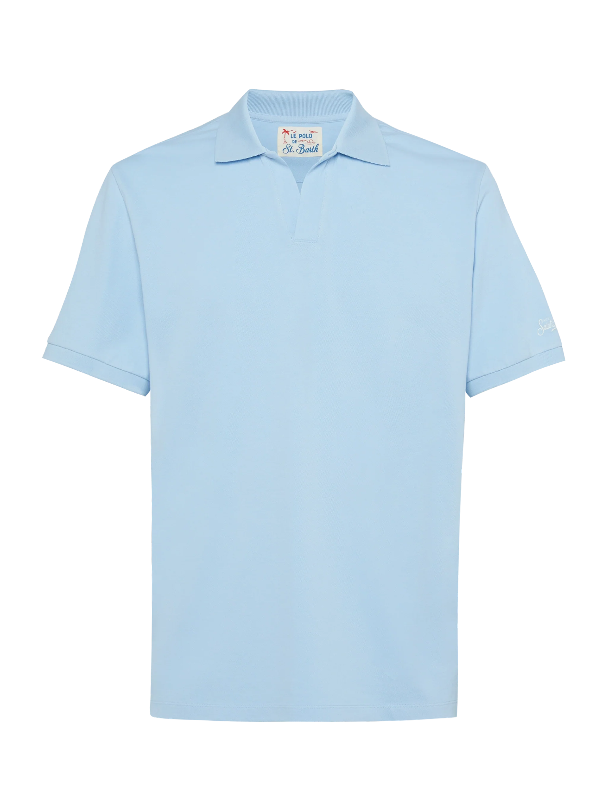 Polo Charles in piquet di cotone azzurro senza bottoni - Image 4