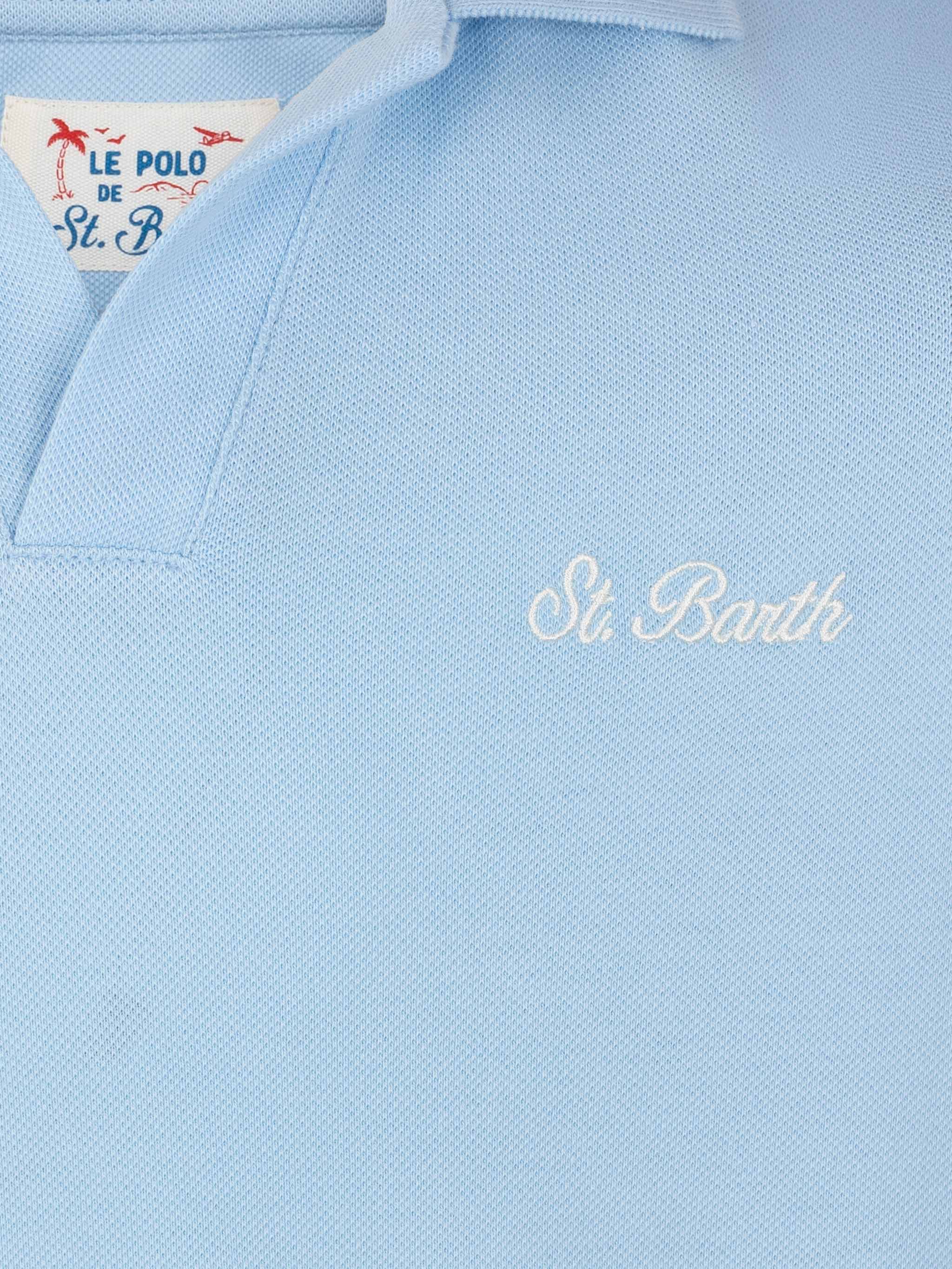 Polo Charles Jr in piqué di cotone azzurro chiaro senza bottoni - Image 3