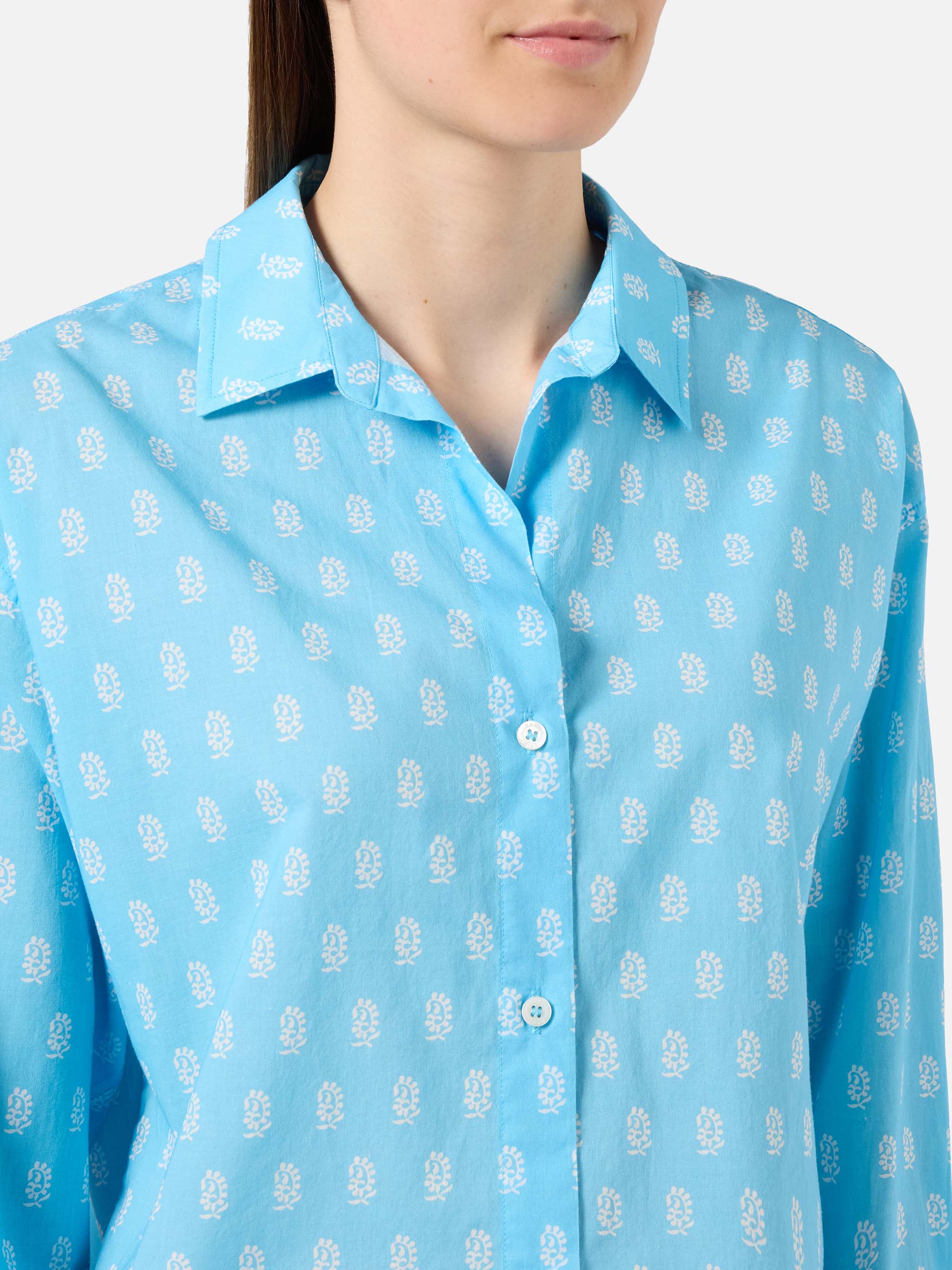 Camicia Cristal in cotone voile azzurro con stampa paisley - Image 2