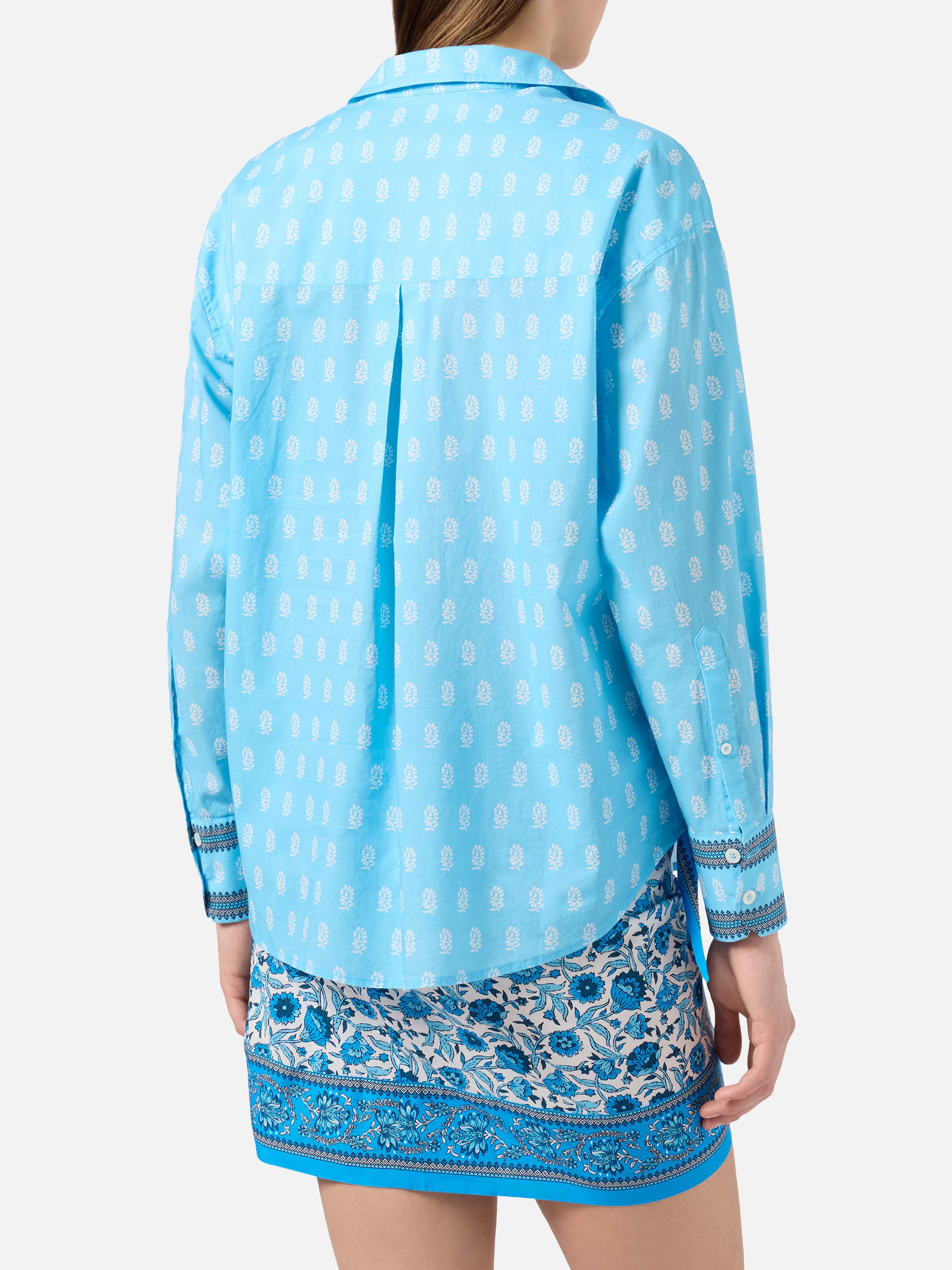 Camicia Cristal in cotone voile azzurro con stampa paisley - Image 3