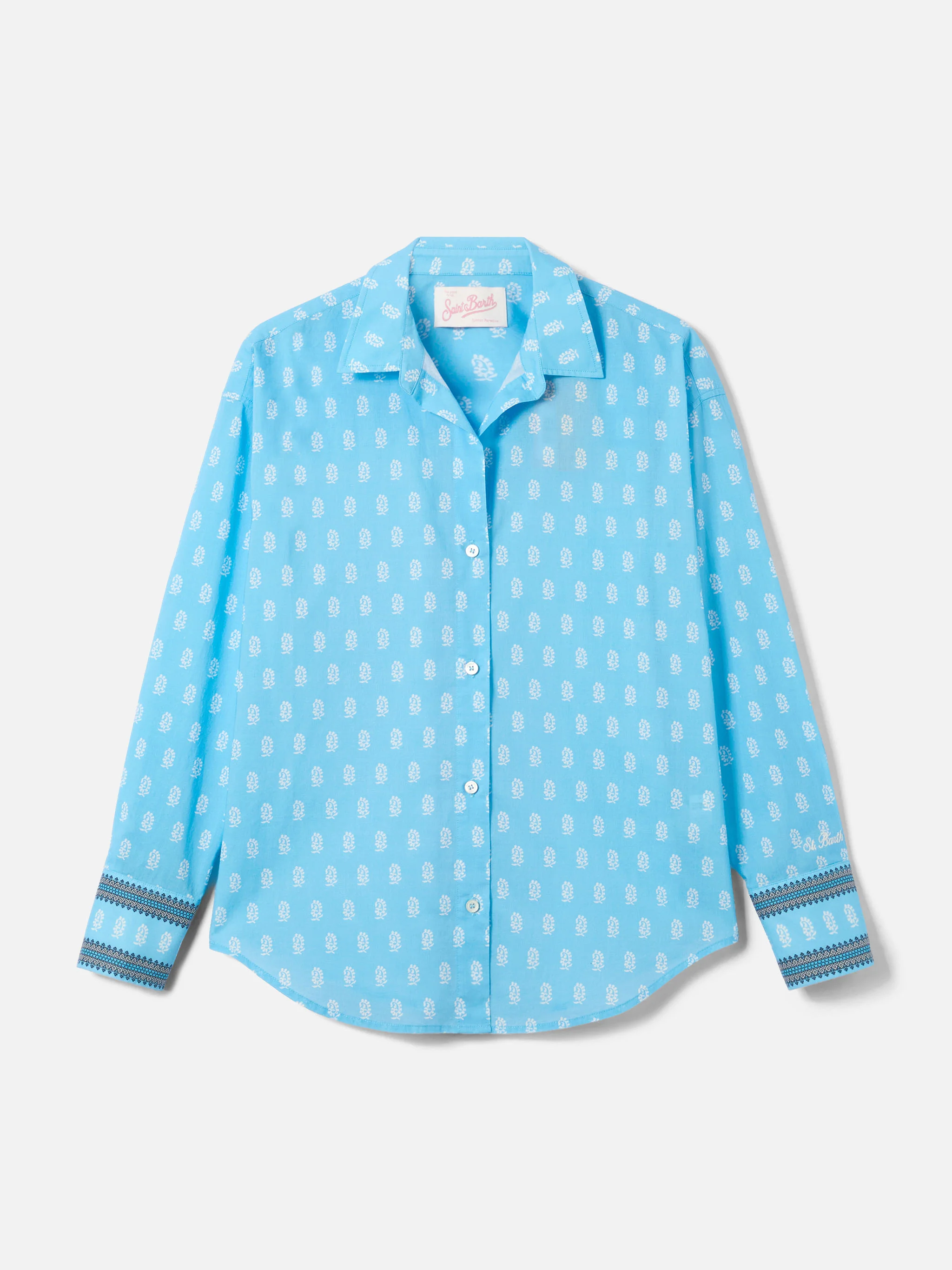 Camicia Cristal in cotone voile azzurro con stampa paisley - Image 5