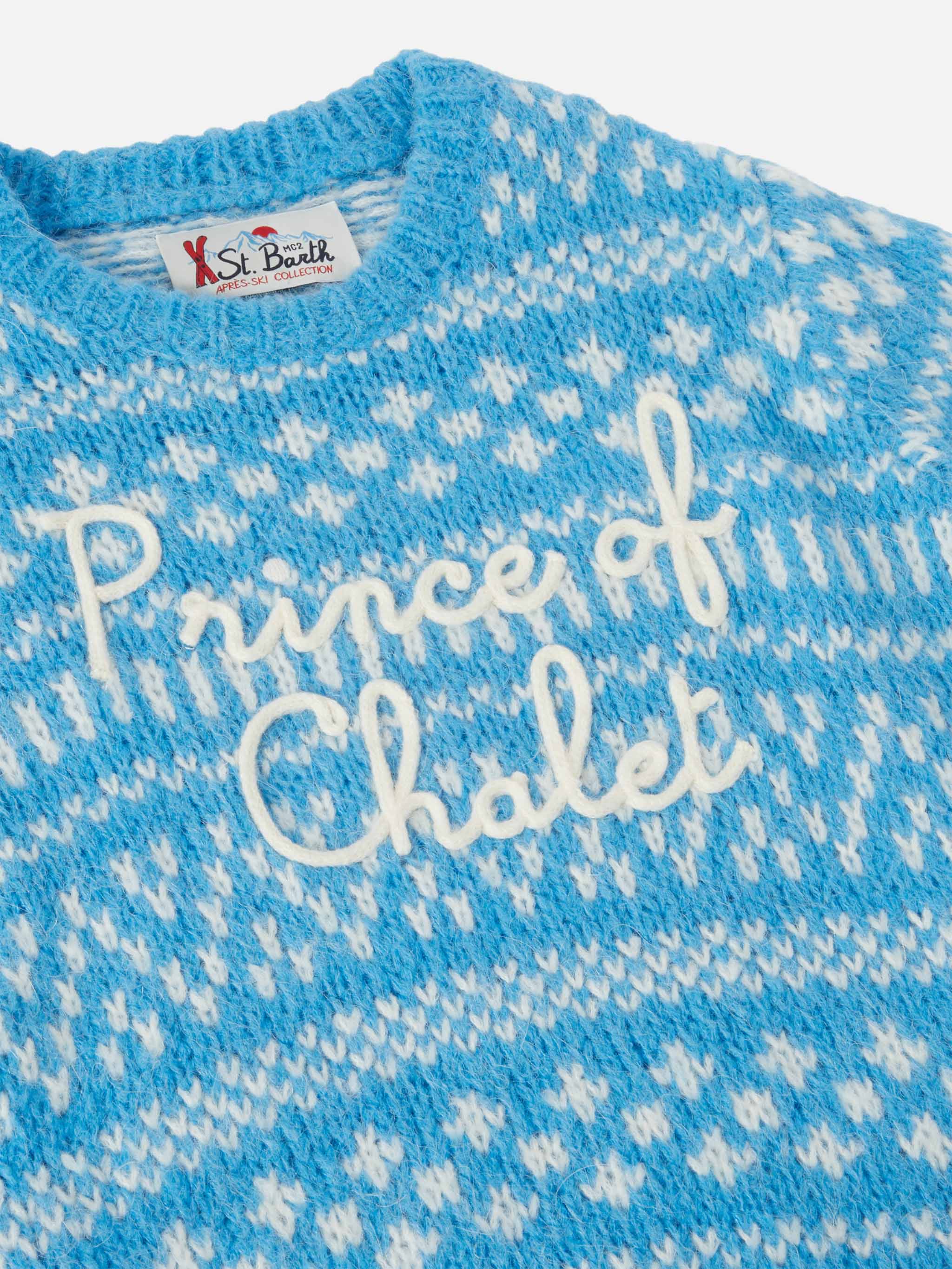 Girocollo Douglas Soft azzurro con ricamo Prince of Chalet - Image 2