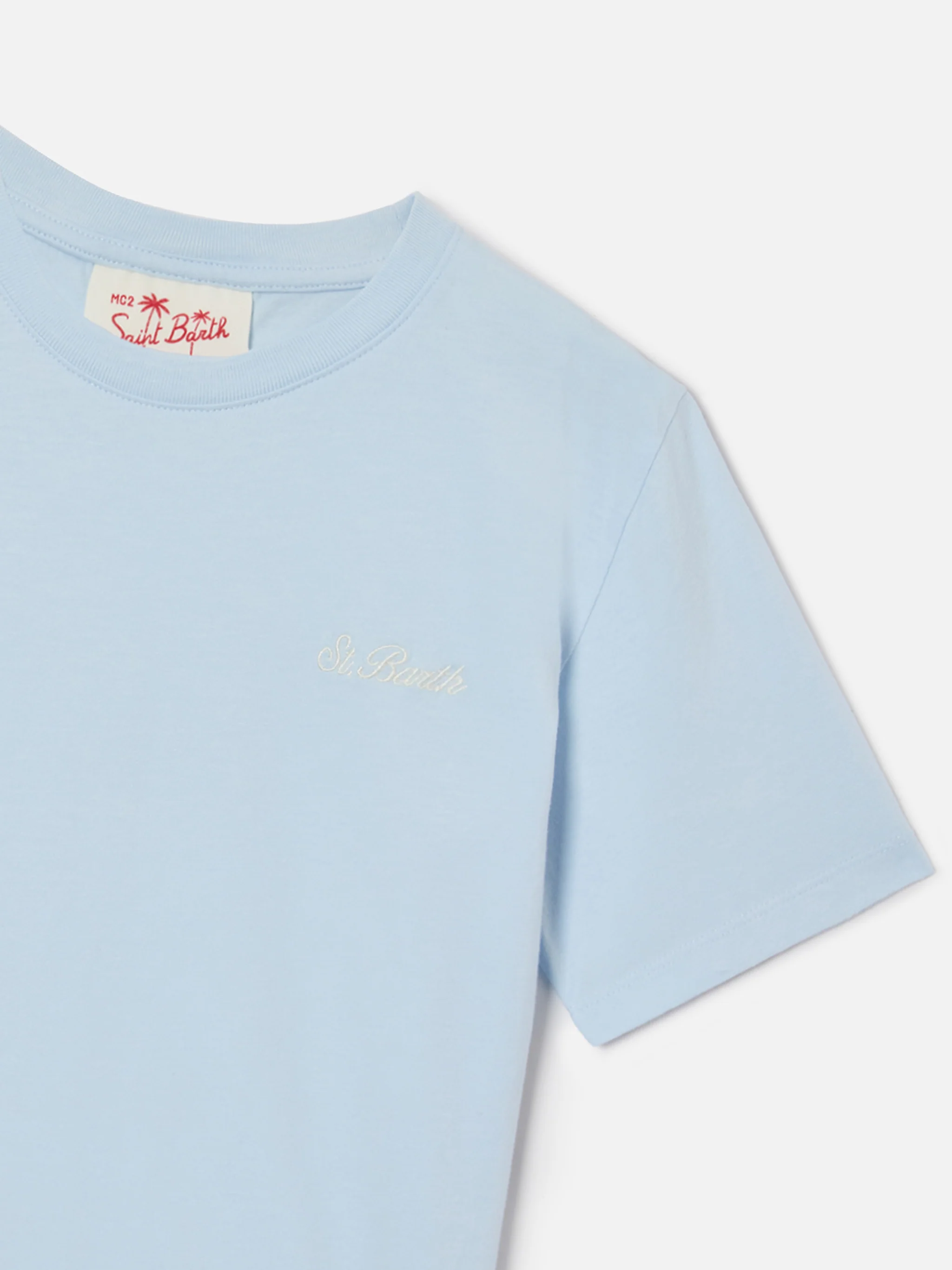 T-shirt Dover Jr in puro cotone azzurro con logo ricamato - Image 2