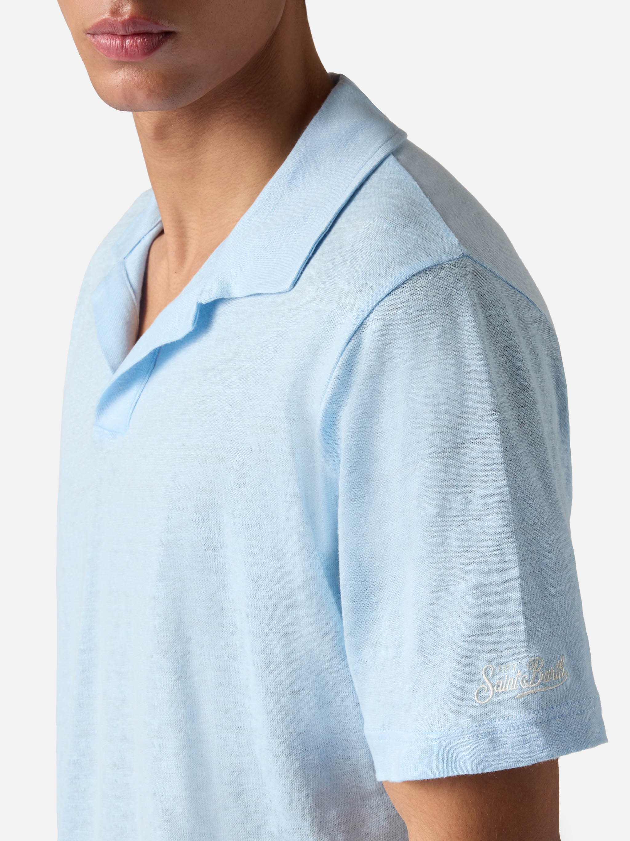 Polo Fraser in puro lino azzurro - Image 2