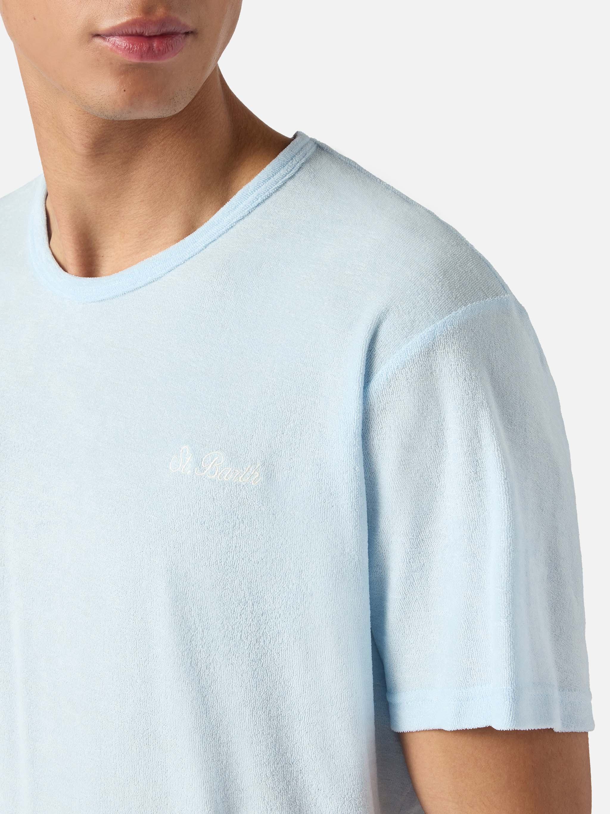 T-shirt Gary in cotone effetto spugna azzurra con ricamo logo - Image 3