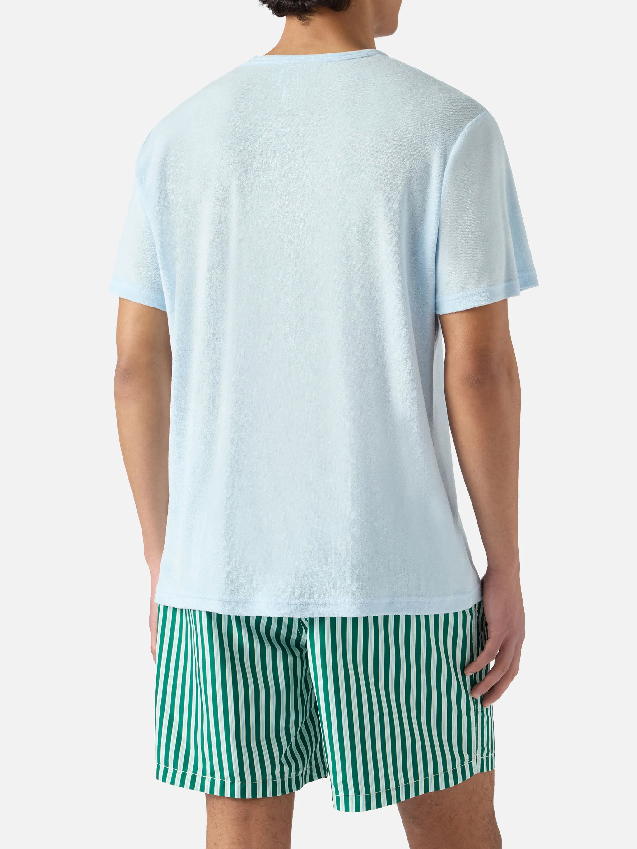T-shirt Gary in cotone effetto spugna azzurra con ricamo logo - Image 4