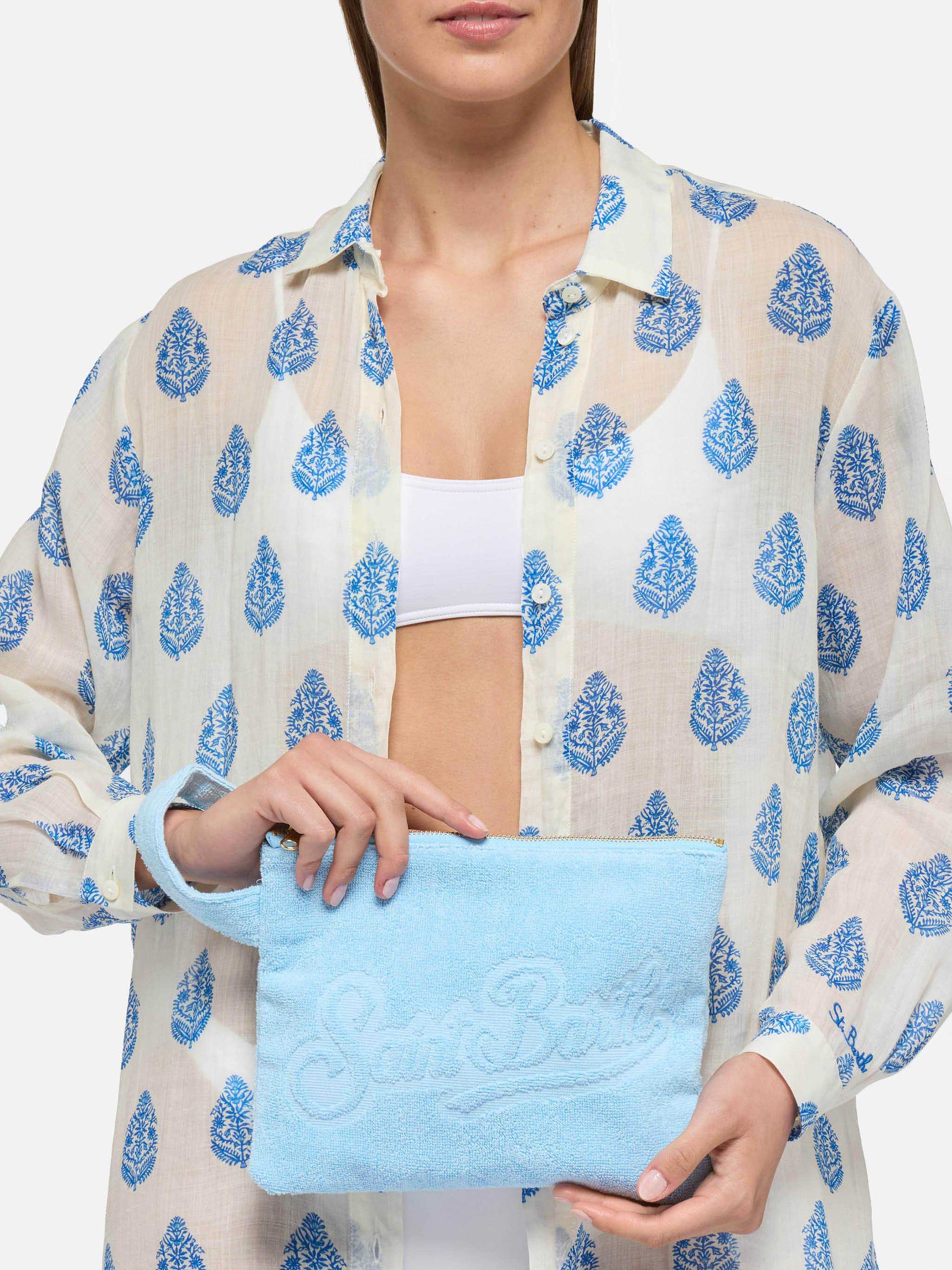 Pochette Pareasy azzurra con logo Saint Barth in jacquard - Image 2