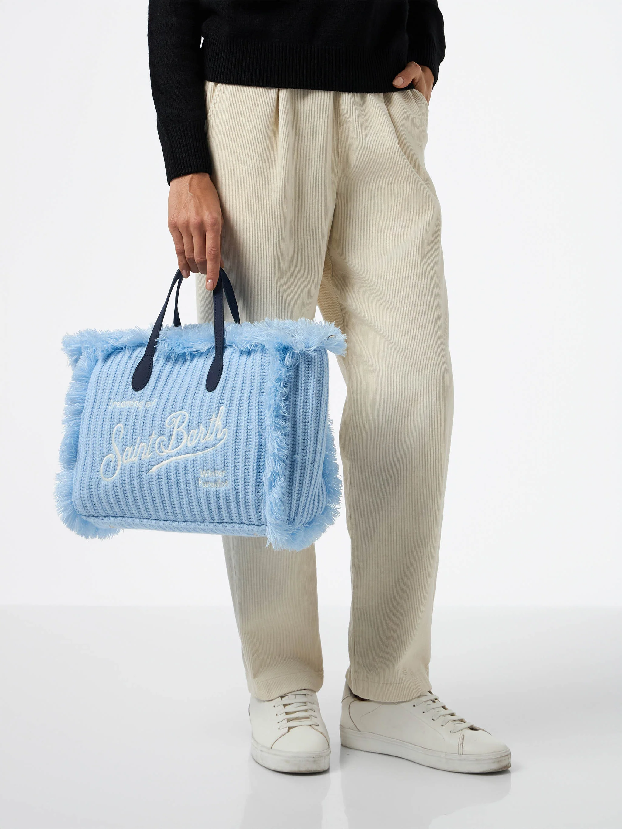 Borsa Colette in maglia a coste azzurra con ricamo logo - Image 2