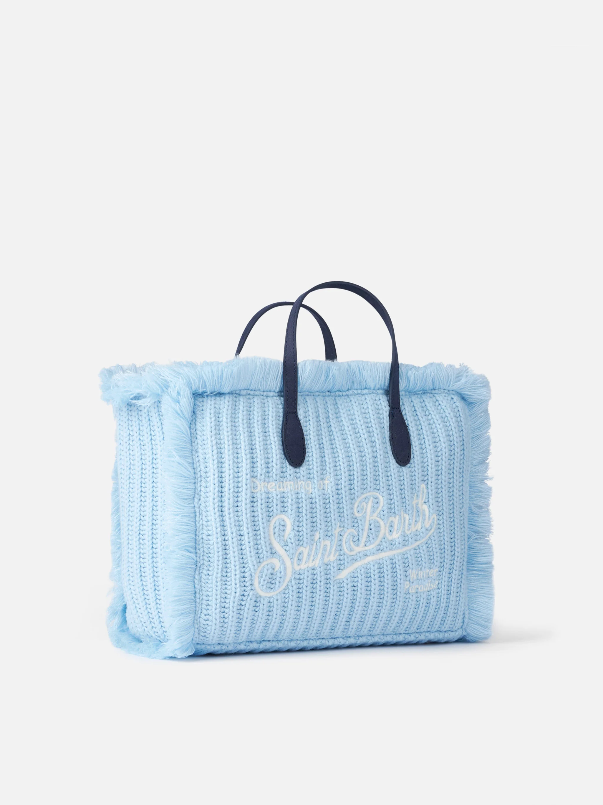 Borsa Colette in maglia a coste azzurra con ricamo logo - Image 3