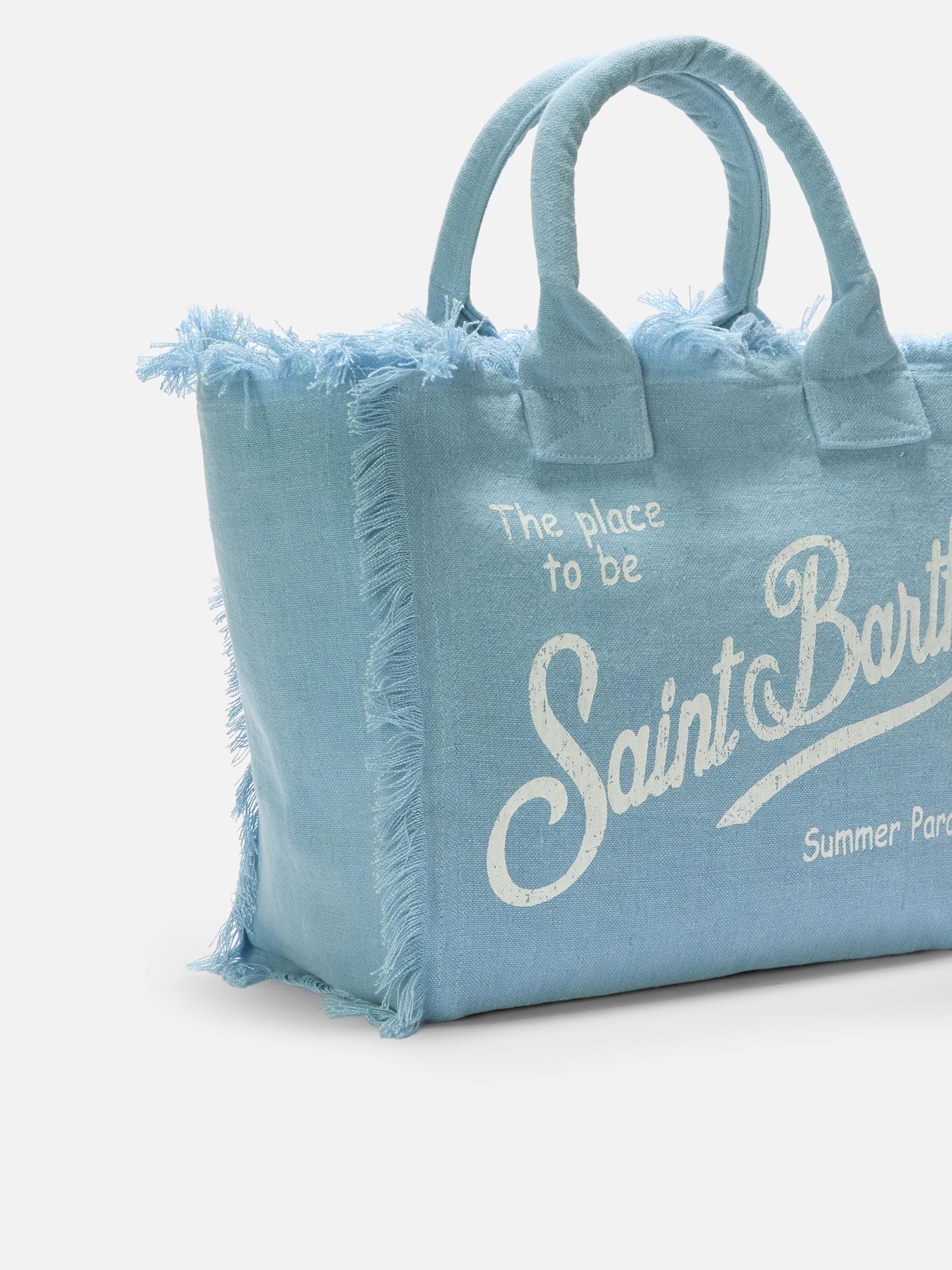 Borsa Vanity regular in lino azzurro tinta unita - Image 3