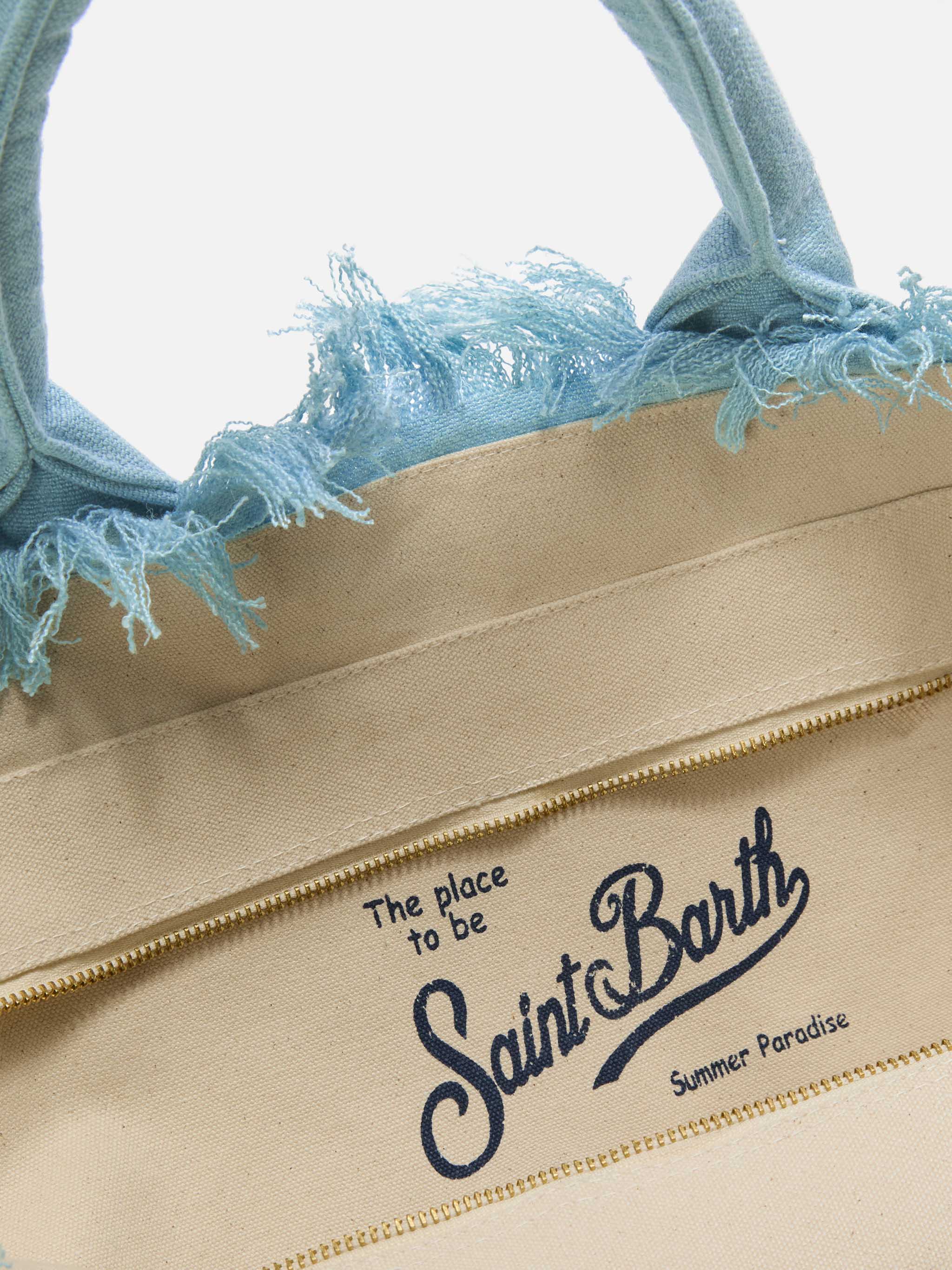 Borsa Vanity regular in lino azzurro tinta unita - Image 4