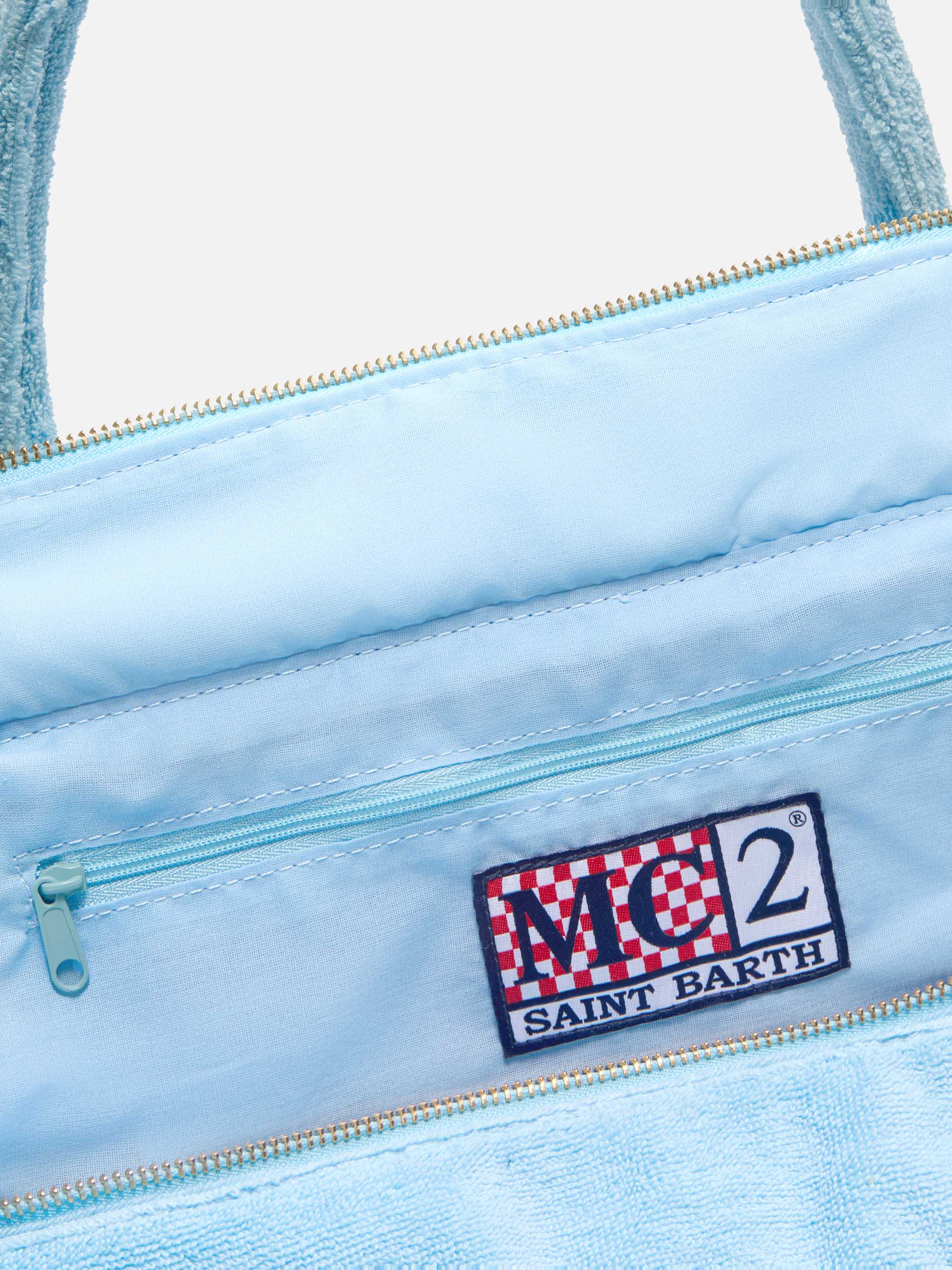 Borsa Vanity regular in tessuto effetto spugna azzurro tinta unita - Image 4
