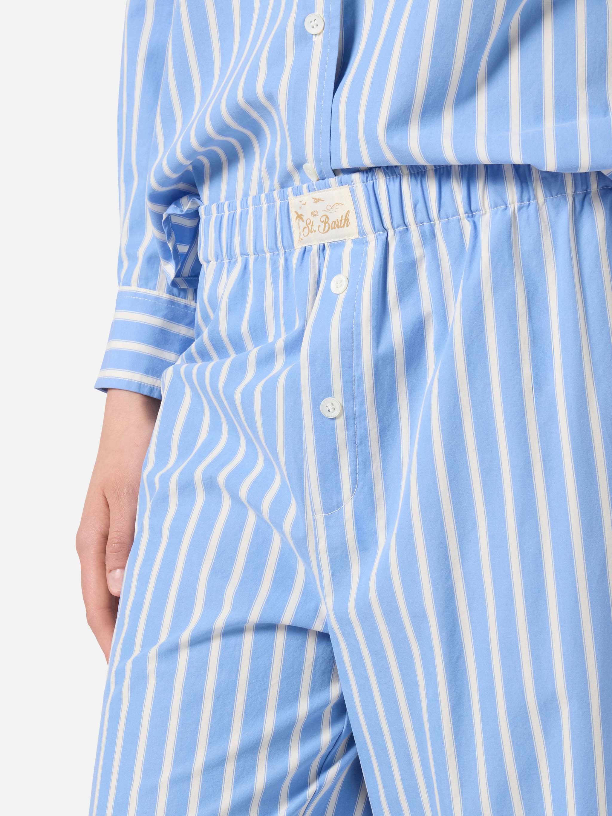 Pantaloni Doha in popeline a righe azzurre - Image 3
