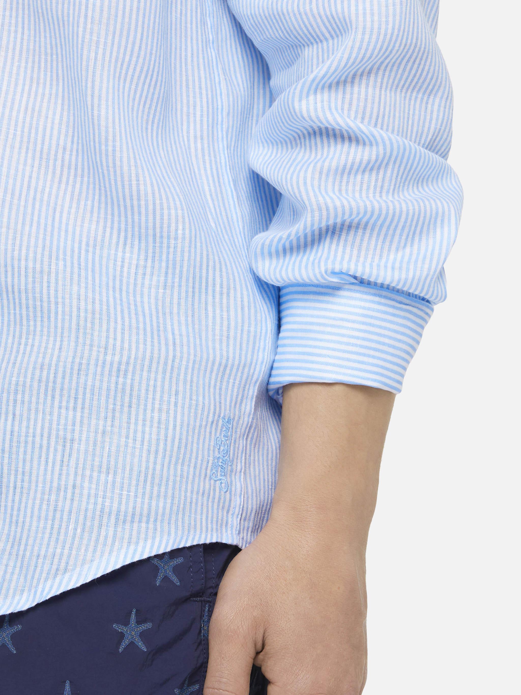 Camicia Pamplona in lino a righe azzurre - Image 2