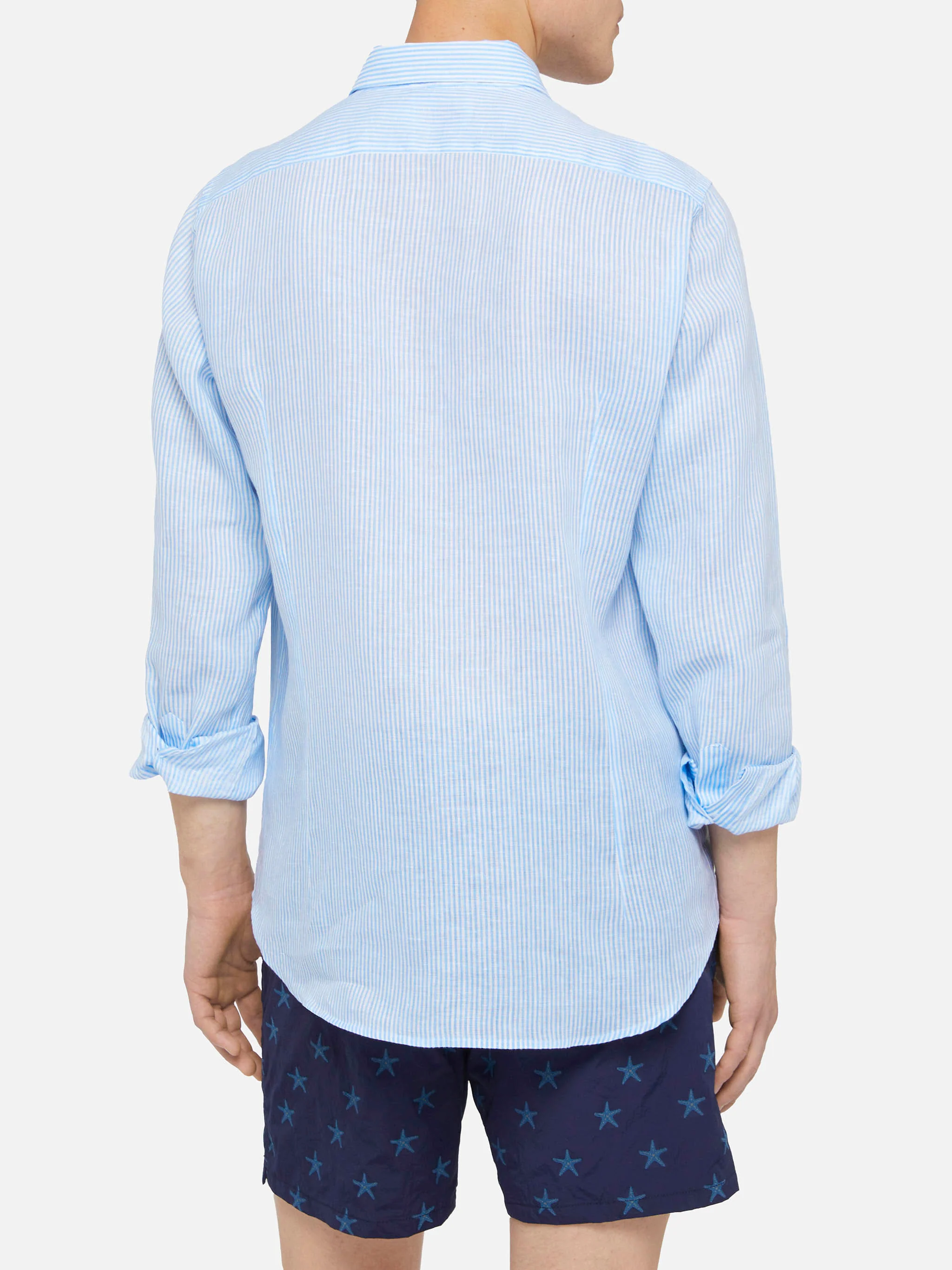 Camicia Pamplona in lino a righe azzurre - Image 3