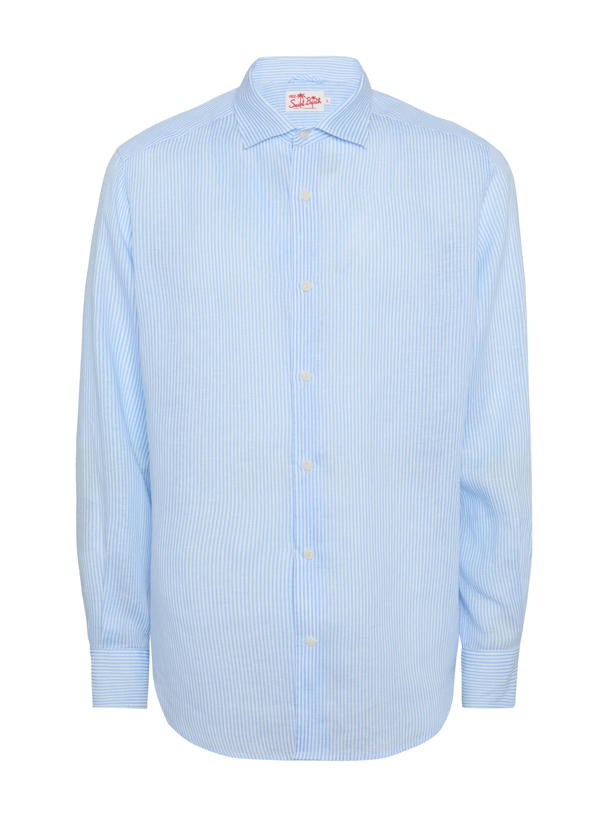 Camicia Pamplona in lino a righe azzurre - Image 4