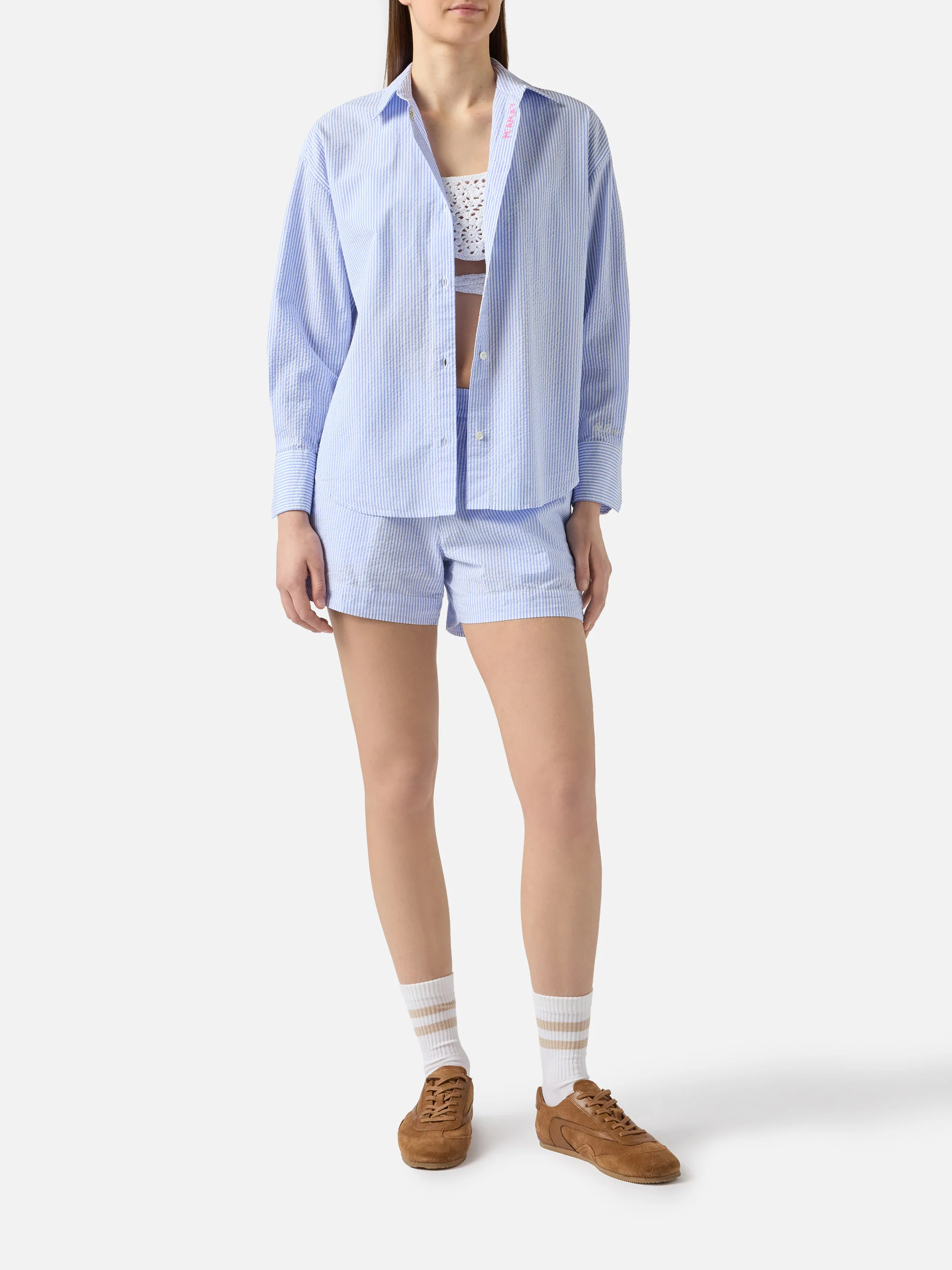 Shorts Meave in seersucker a righe azzurre - Image 2