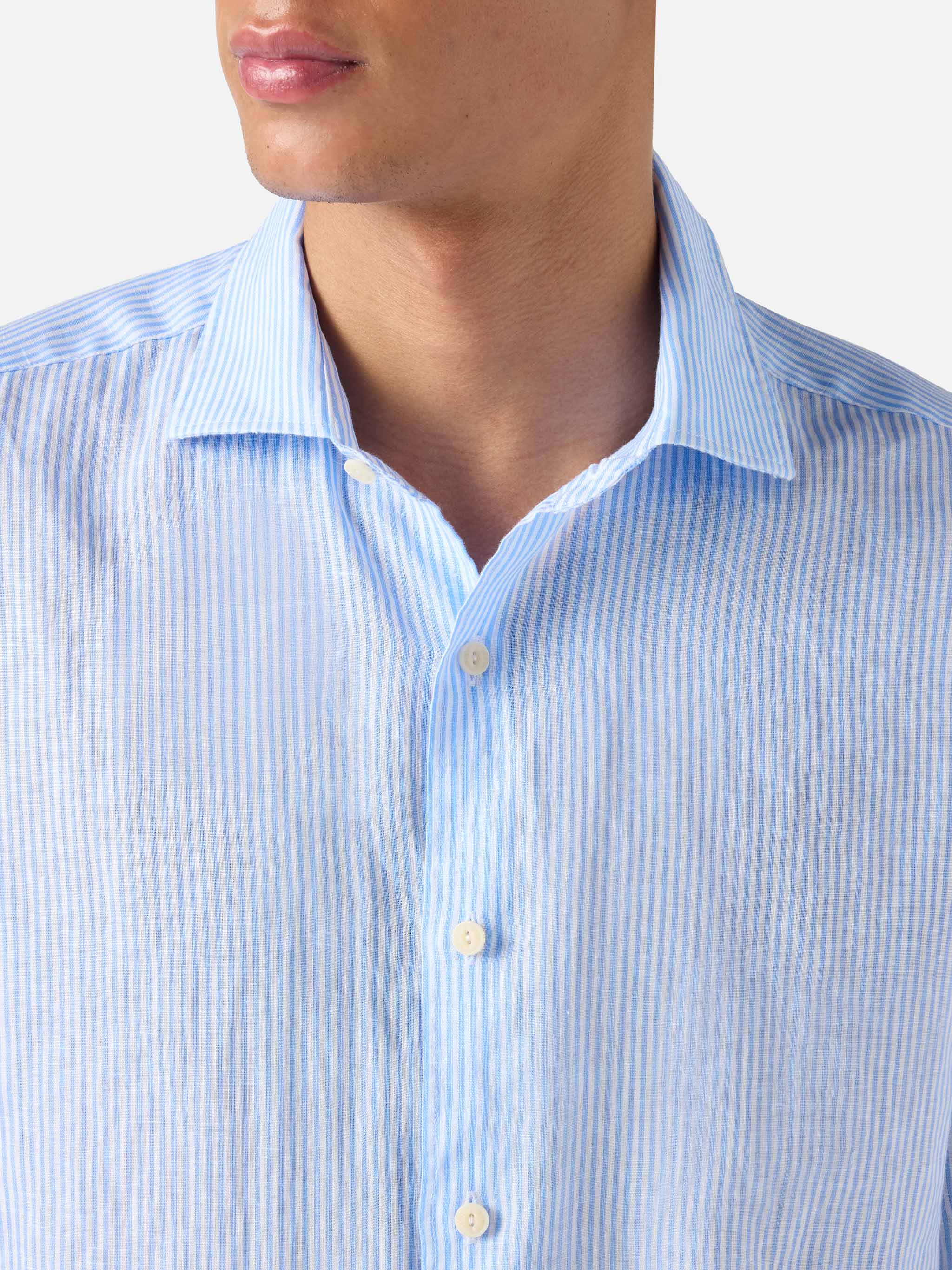 Camicia Pamplona in lino a righe azzurre - Image 2