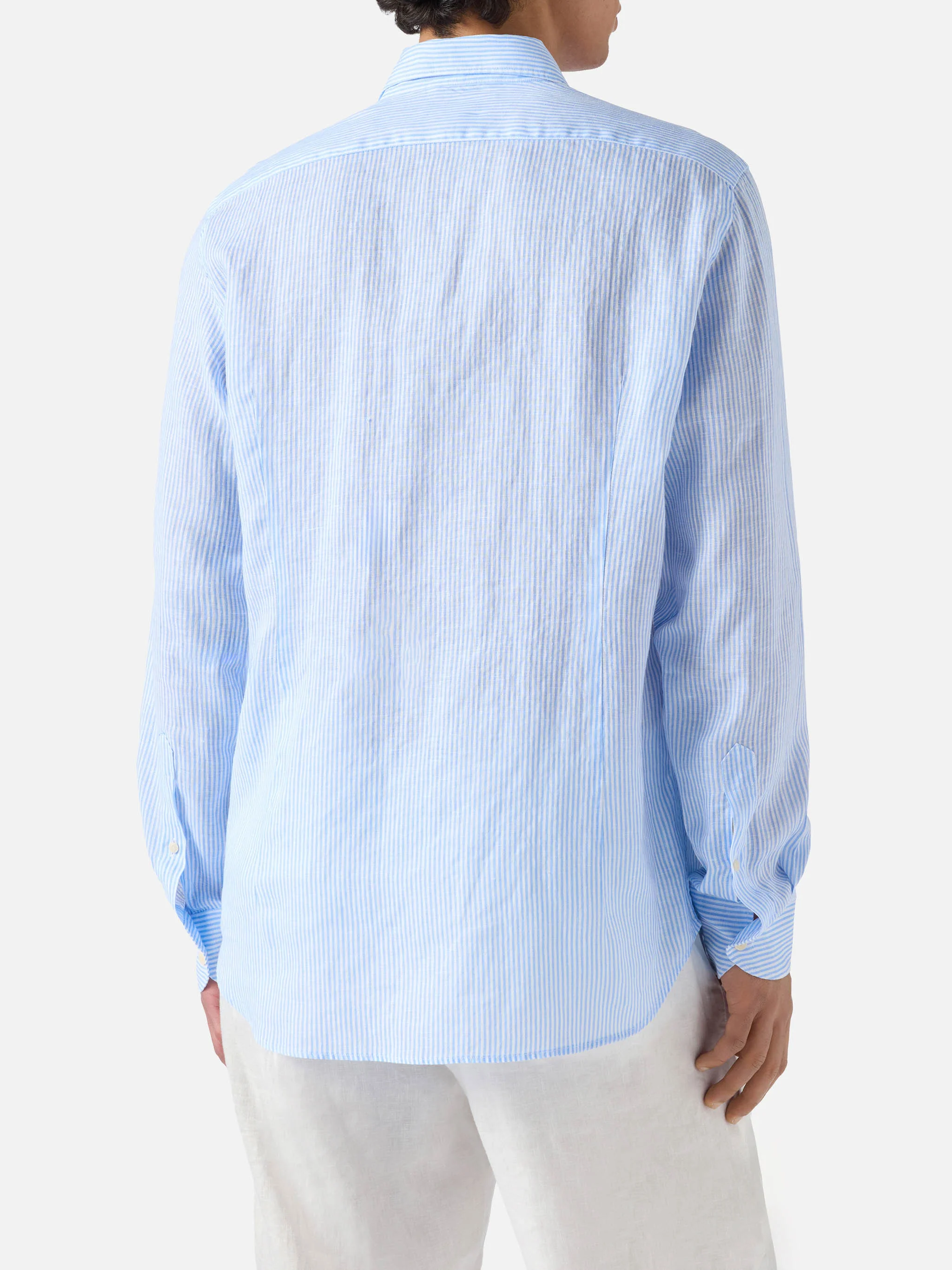 Camicia Pamplona in lino a righe azzurre - Image 3