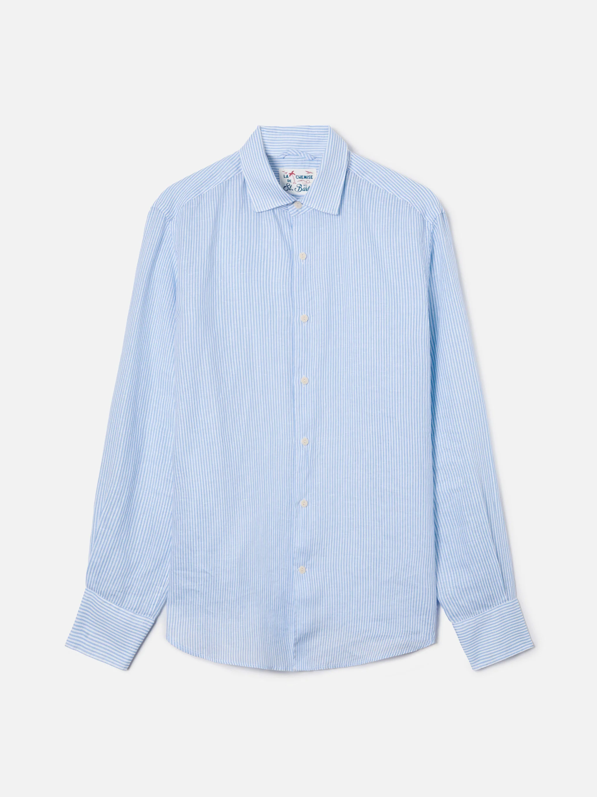 Camicia Pamplona in lino a righe azzurre - Image 4