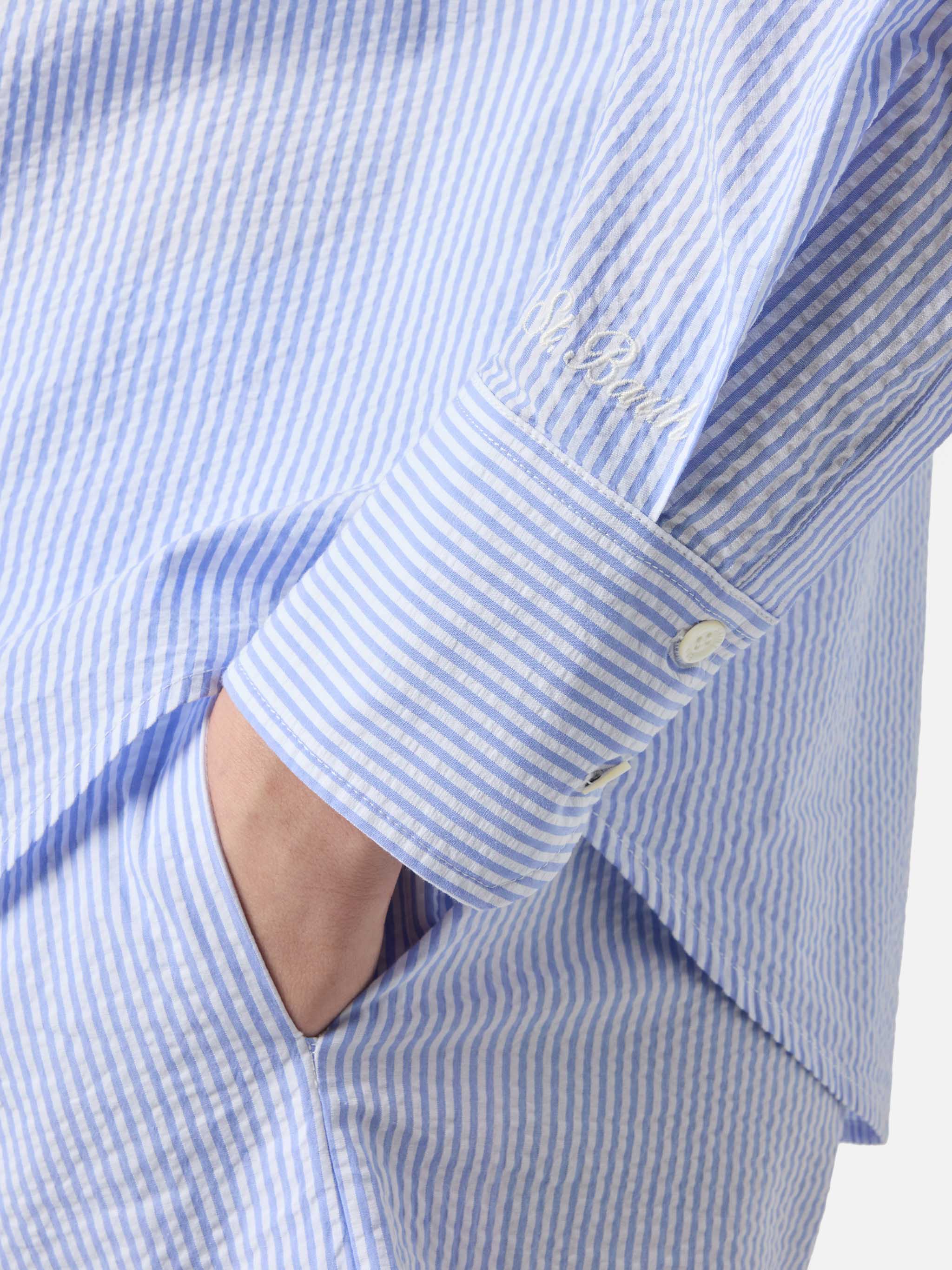 Camicia Cristal in seersucker a righe azzurre con ricami - Image 4