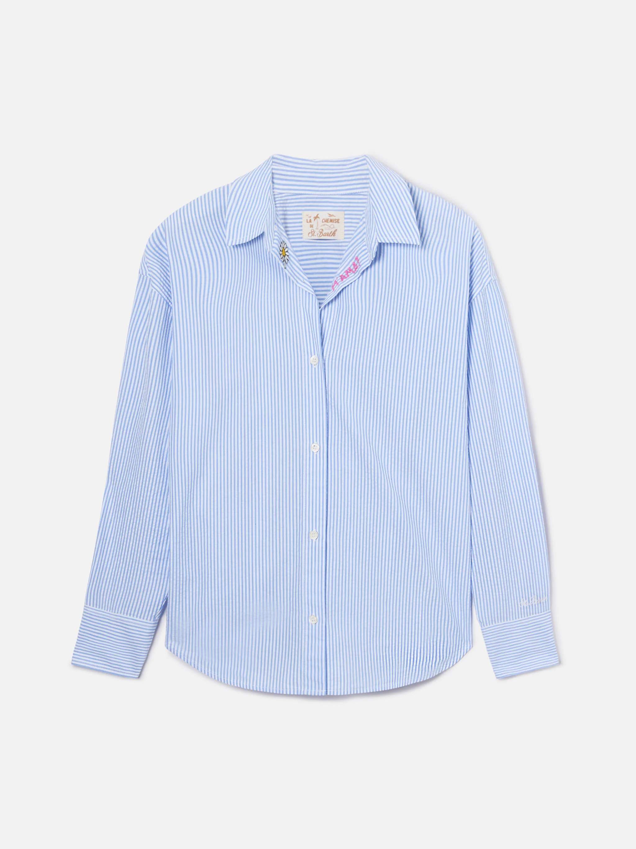 Camicia Cristal in seersucker a righe azzurre con ricami - Image 5