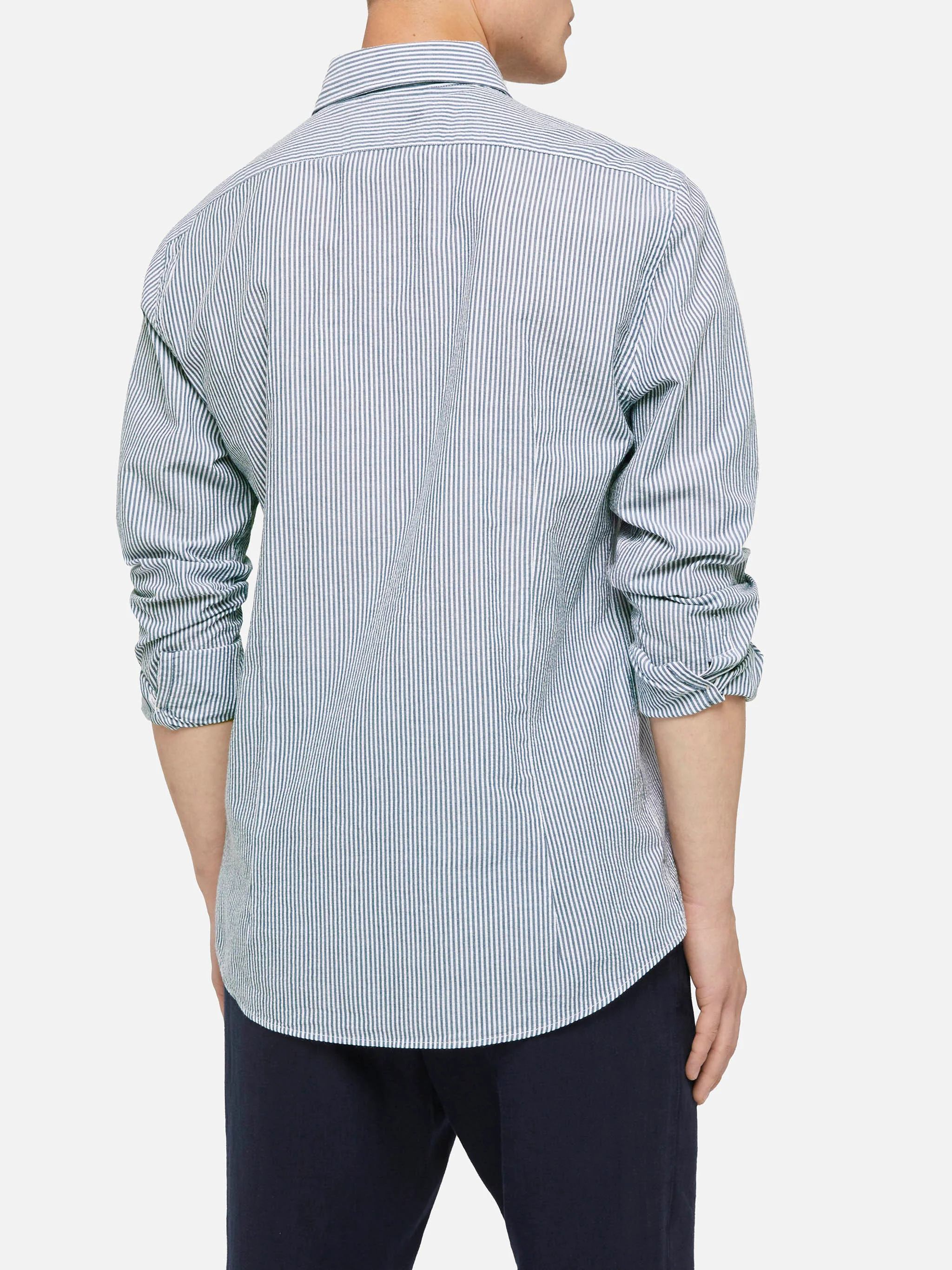Camicia Pamplona in seersucker a righe azzurre - Image 3