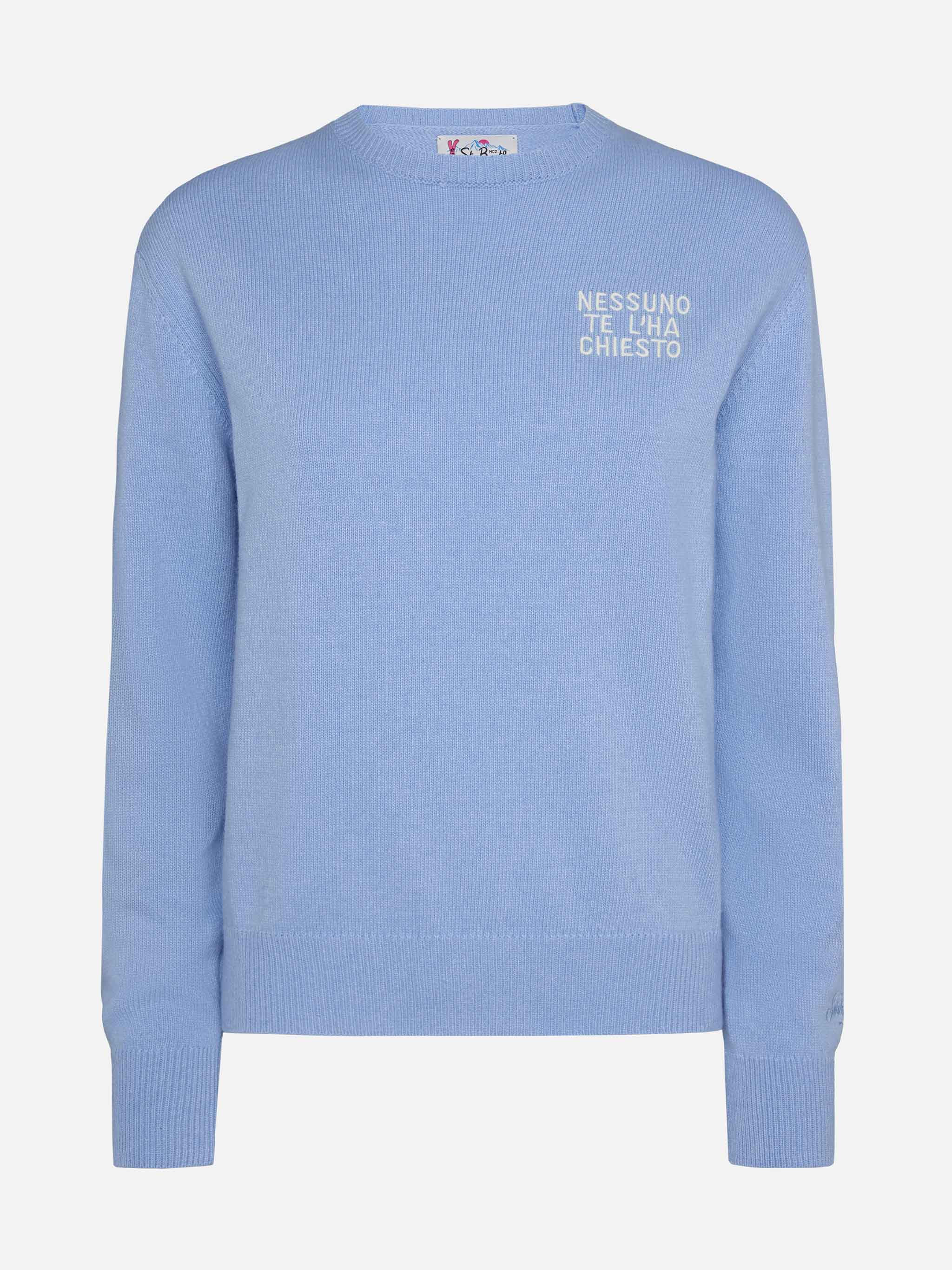 Maglione azzurro New Queen con ricamo Nessuno te l'ha chiesto - Image 3