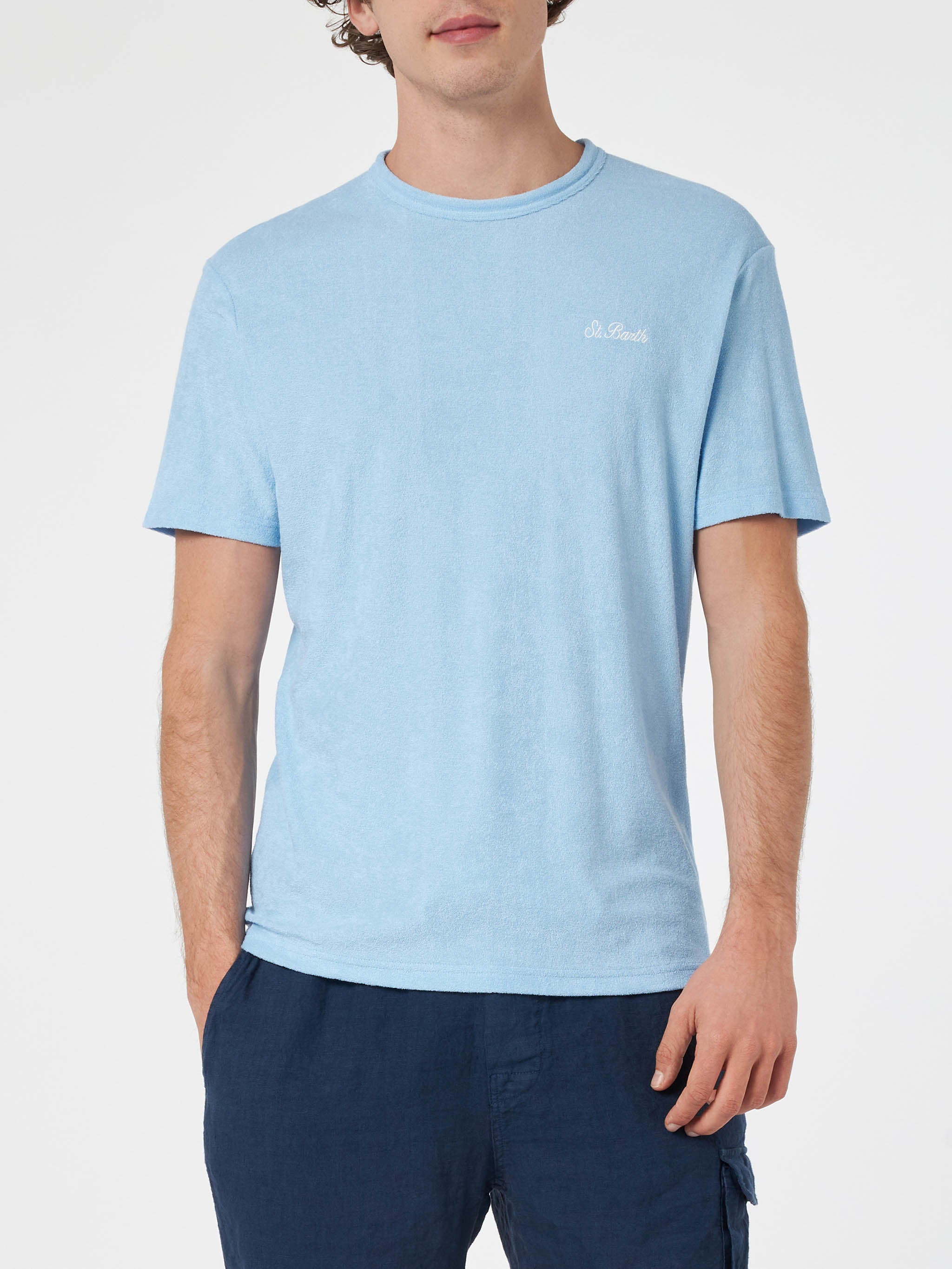Tshirt in spugna azzurro chiaro Gary con ricamo St. Barth - Image 3