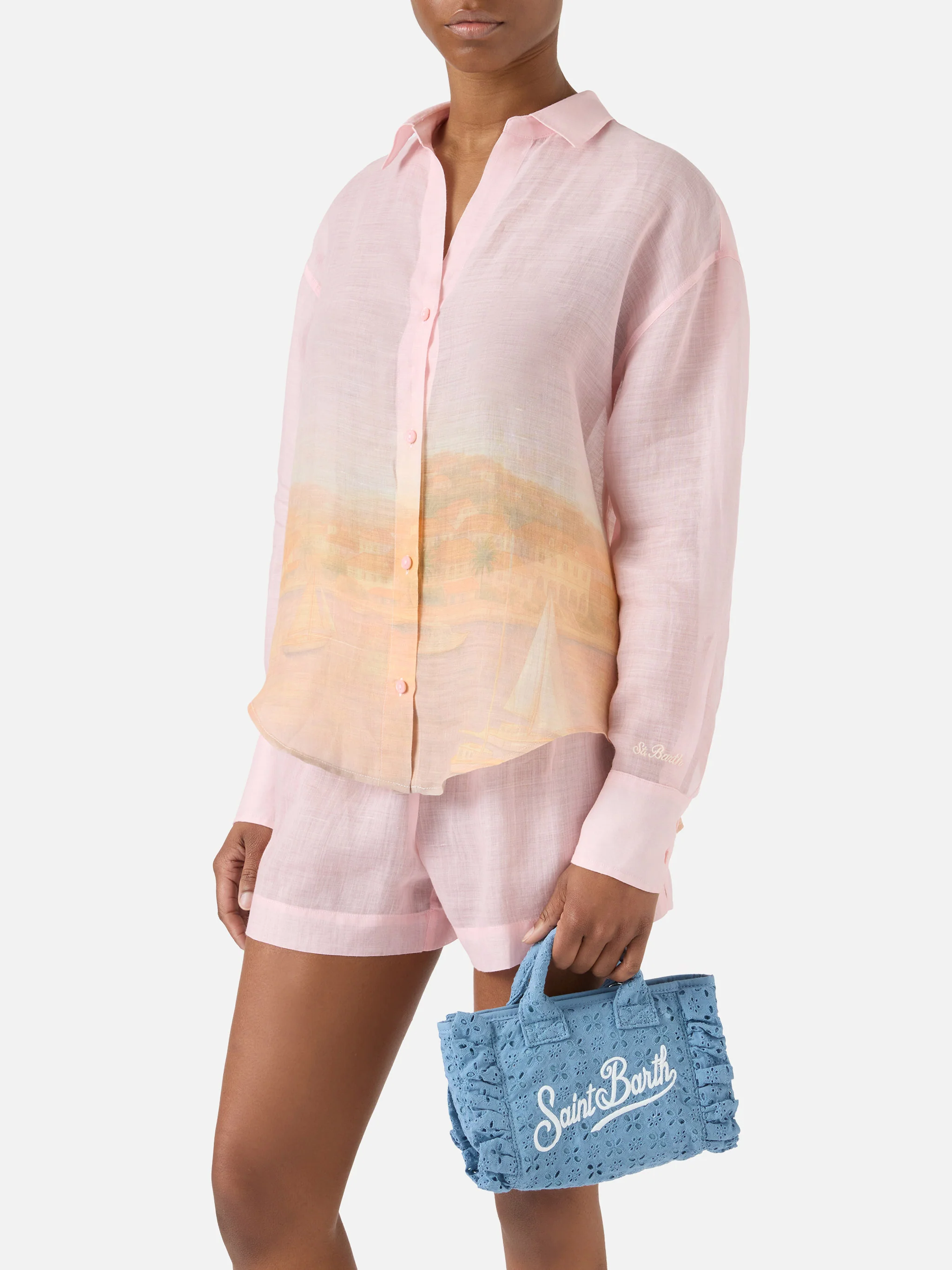 Borsa Vanity mini volant in cotone sangallo azzurra - Image 2