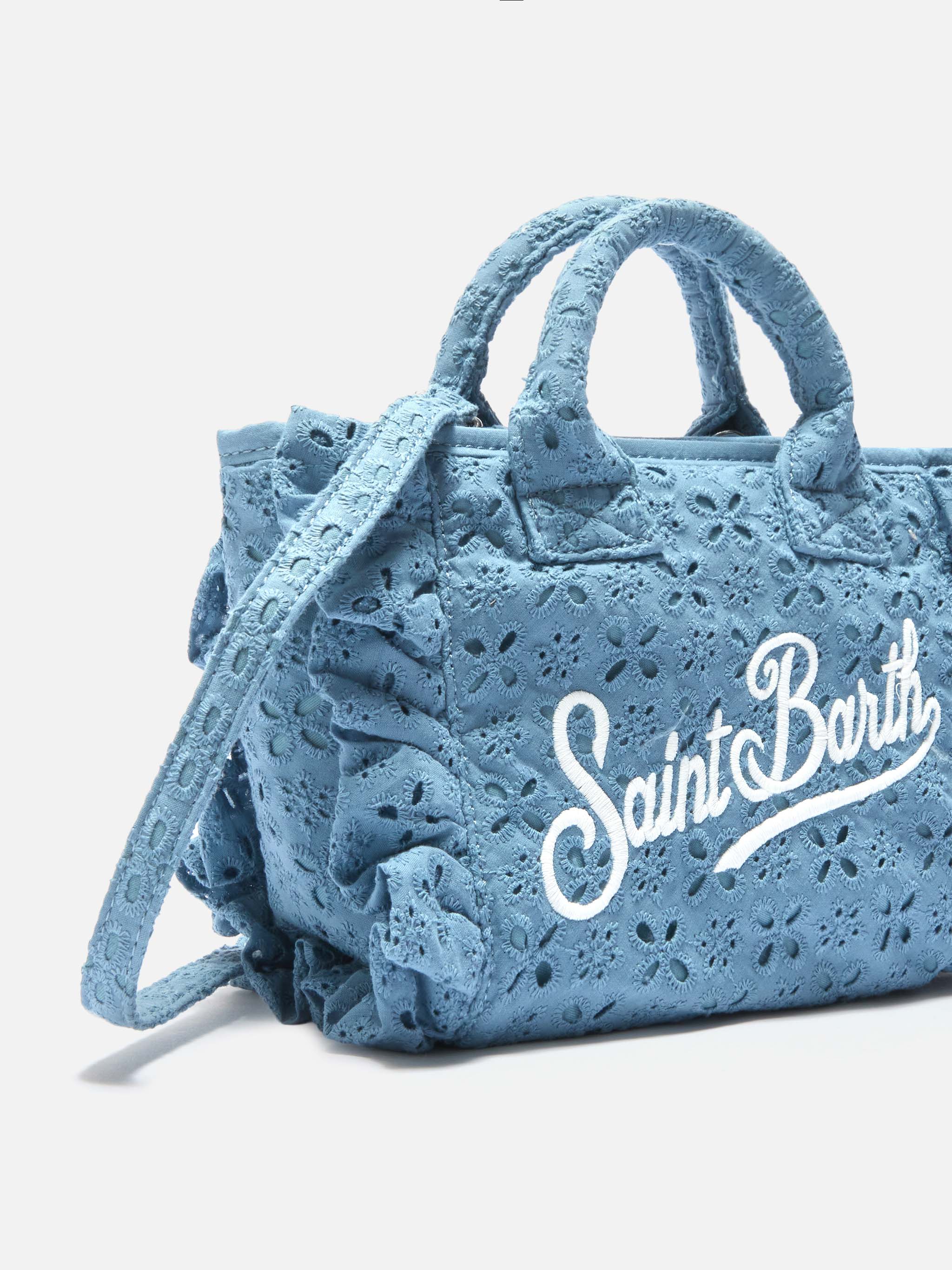Borsa Vanity mini volant in cotone sangallo azzurra - Image 3