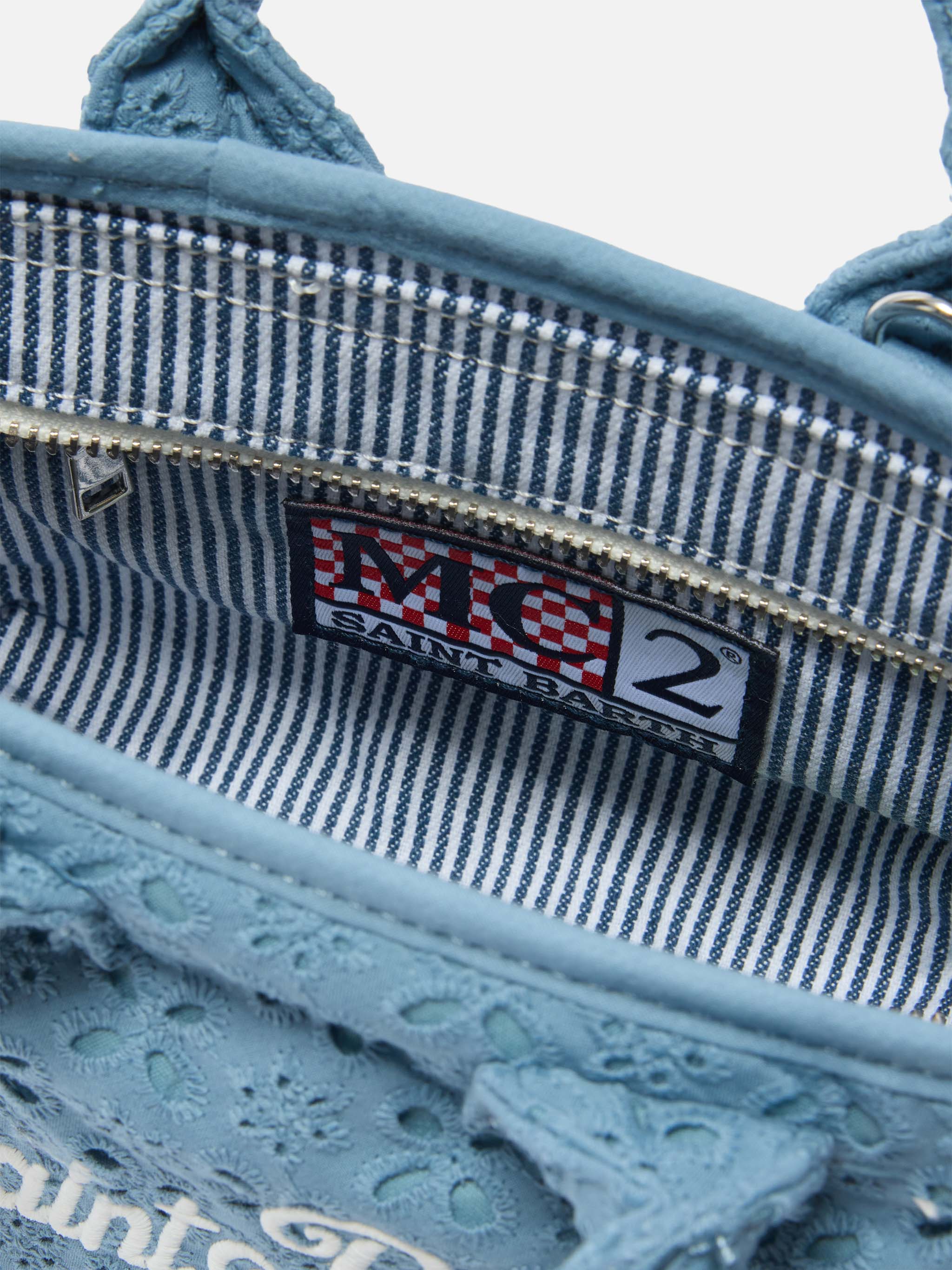 Borsa Vanity mini volant in cotone sangallo azzurra - Image 5