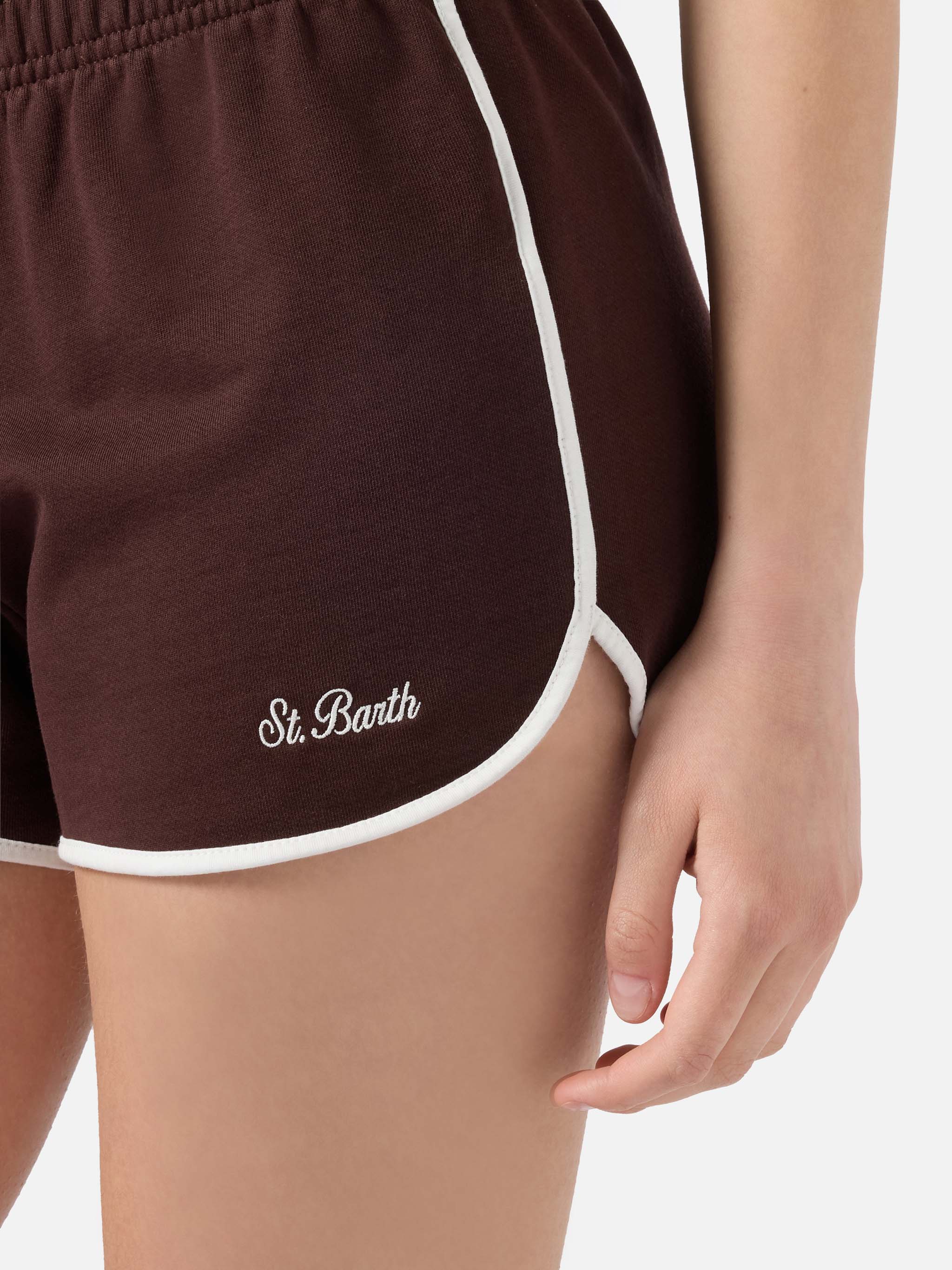 Shorts Francine Light in cotone marrone con bordi a contrasto - Image 2