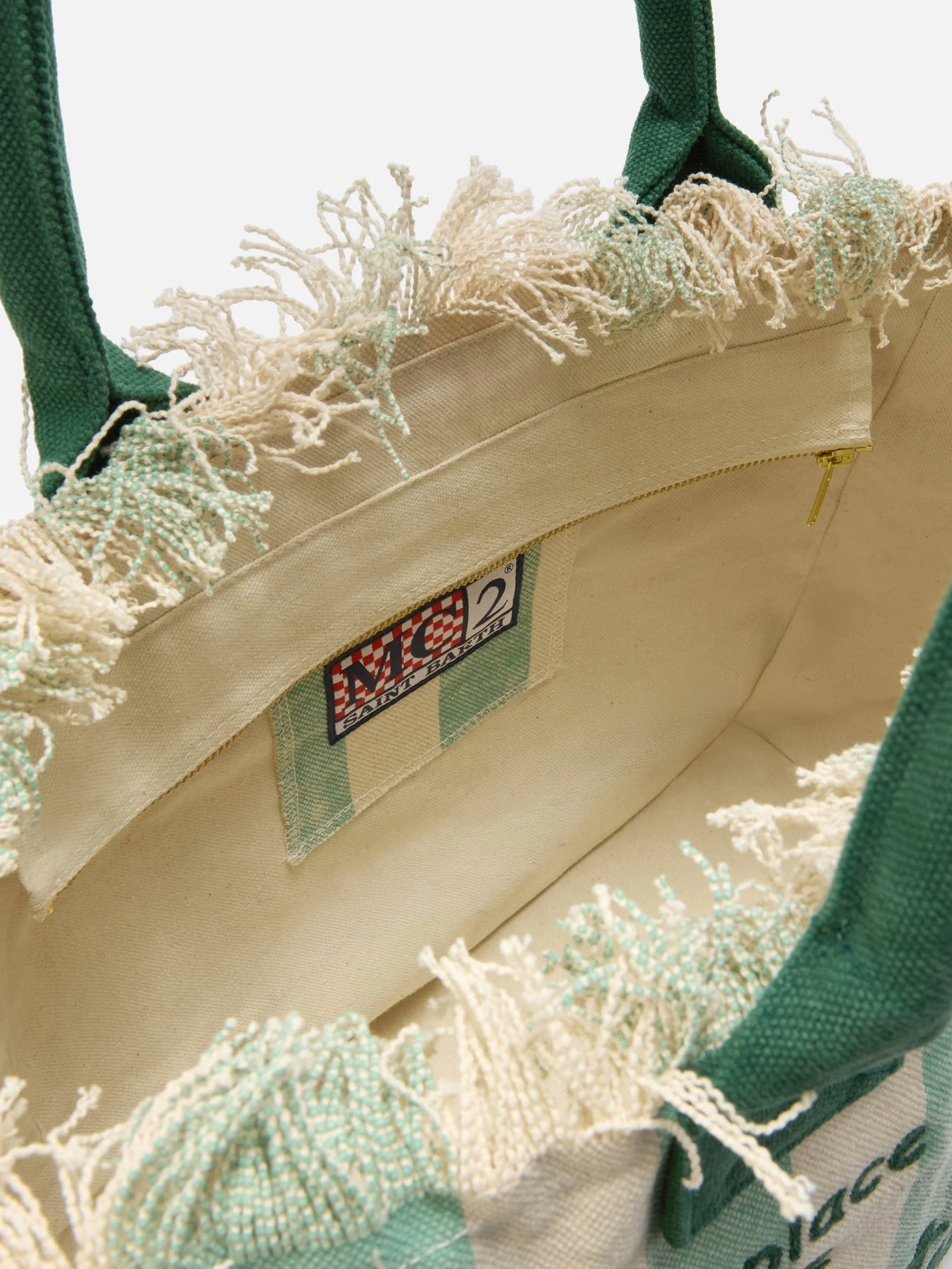 Borsa Vanity regular in canvas a righe verticali verde chiaro - Image 4