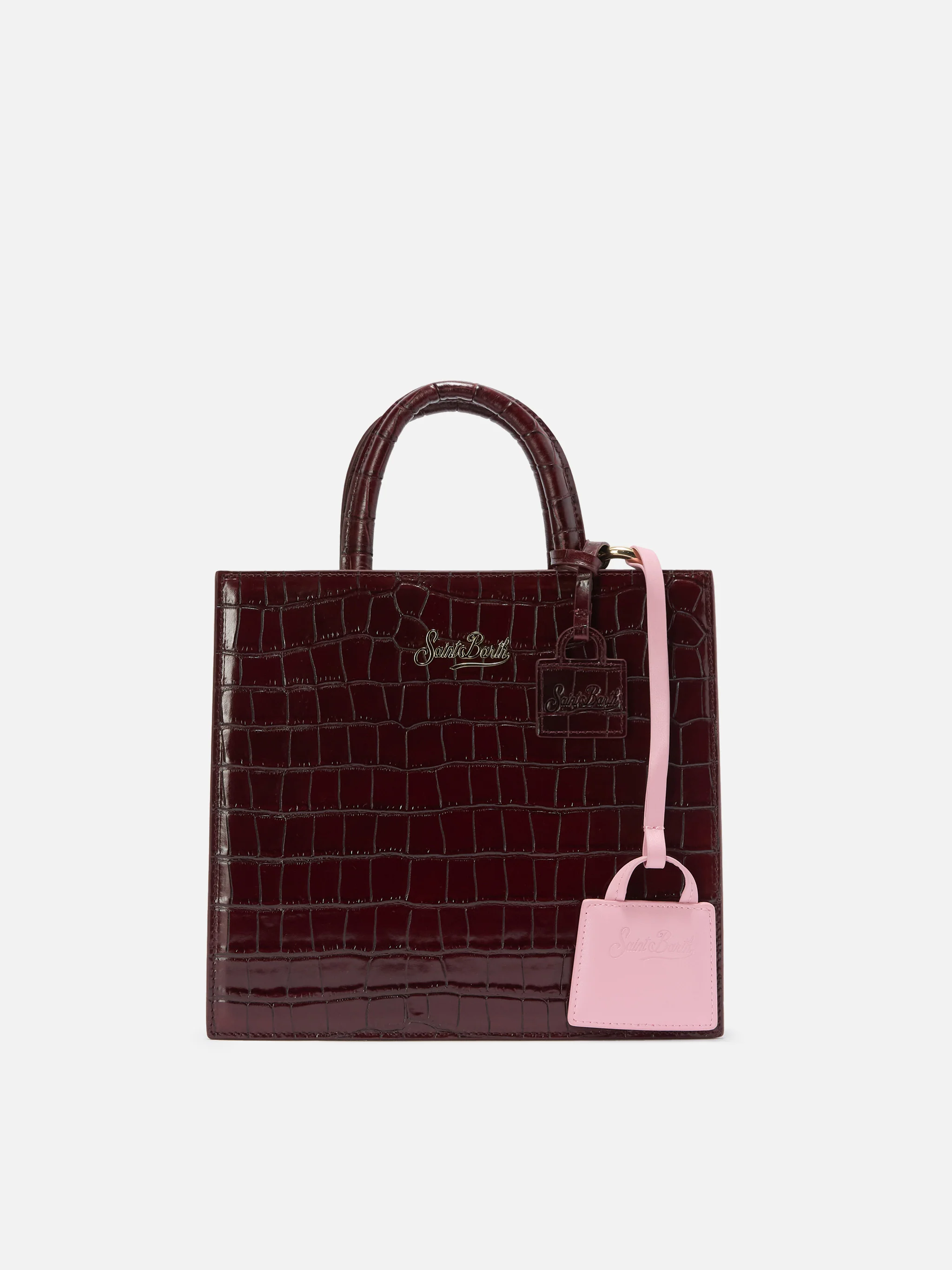 Bag charm in pelle liscia rosa chiaro con logo impresso - Image 2