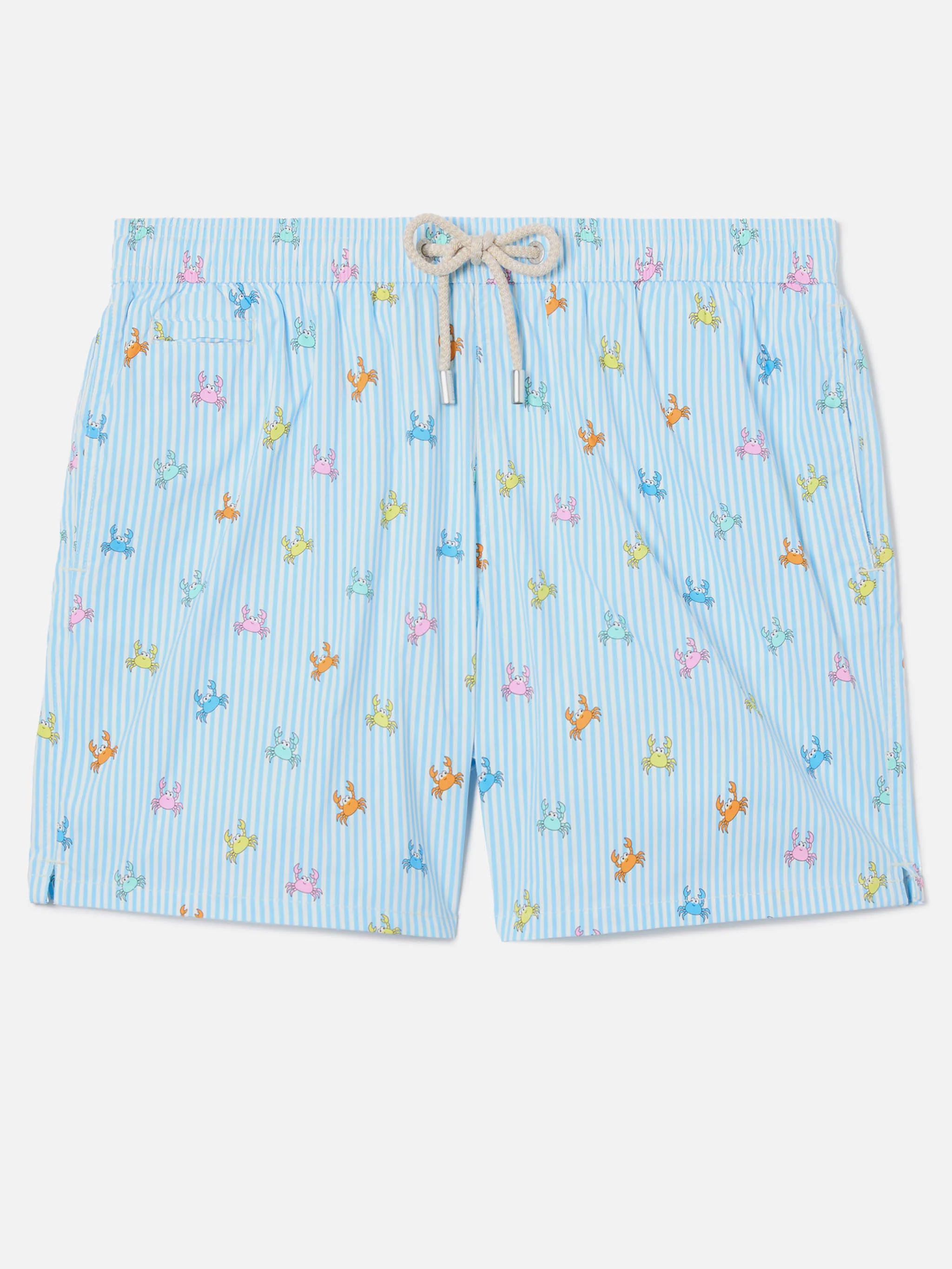 Costume mare Lighting Micro a righe azzurre con stampa granchi all-over