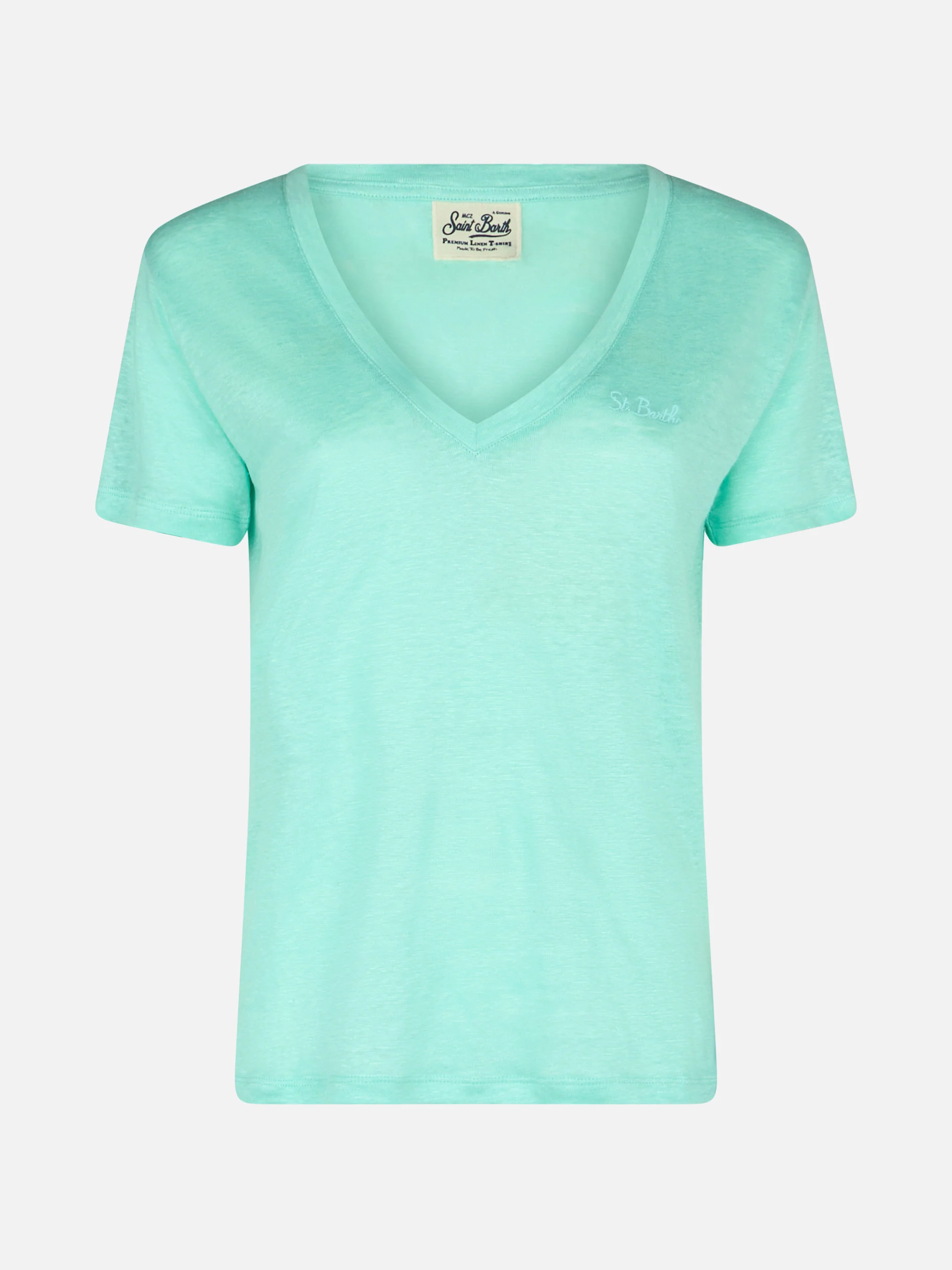 T-shirt Eloise in lino verde salvia con ricamo - Image 4