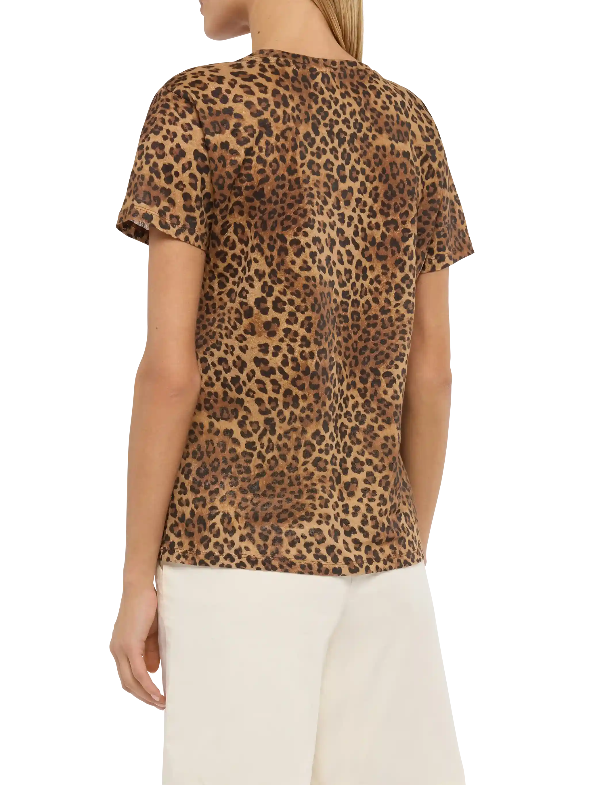 Eloise t-shirt scollo a V in jersey di lino con stampa animalier - Image 4