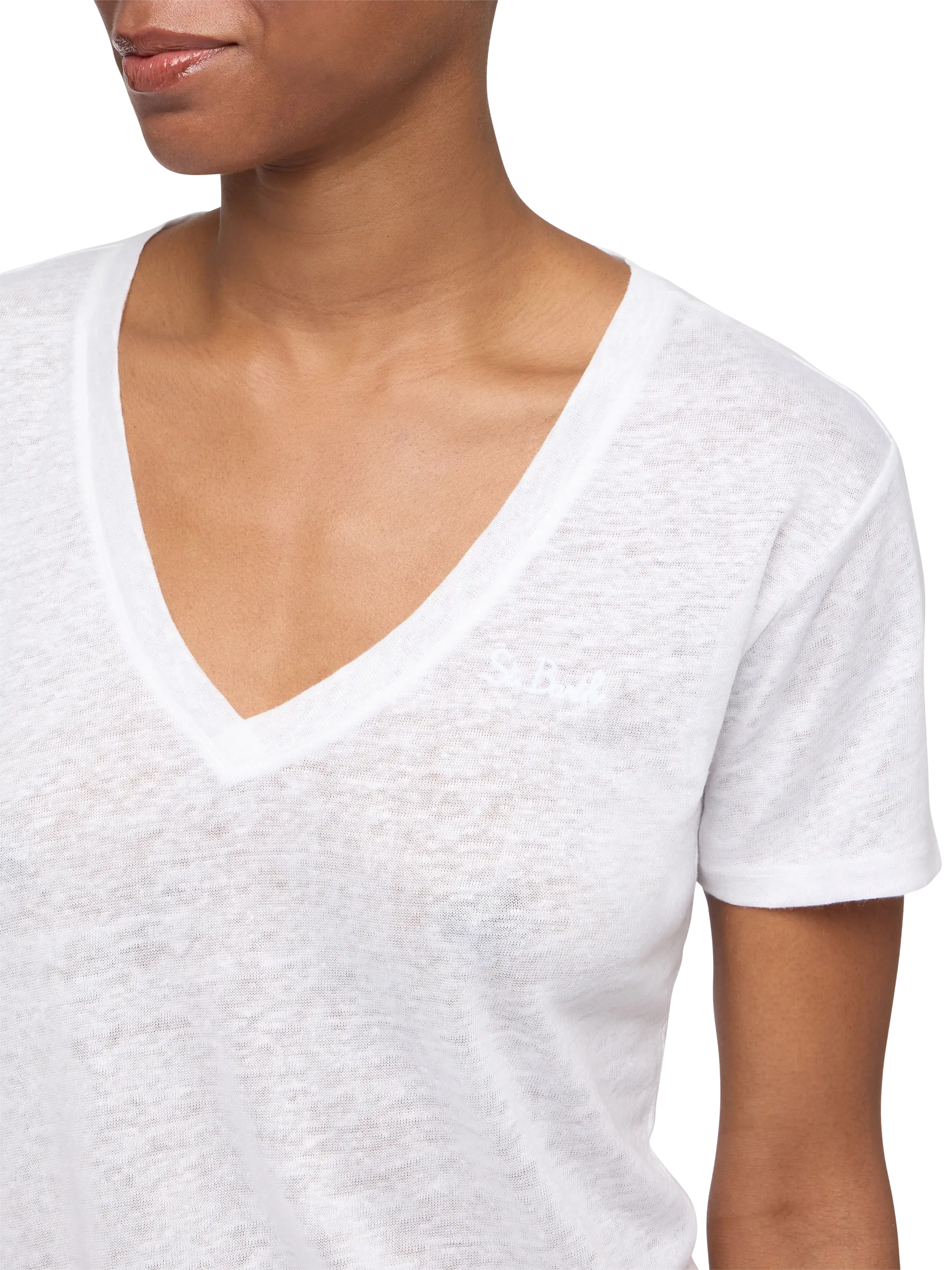 Eloise t-shirt scollo a V in jersey di lino bianca - Image 2