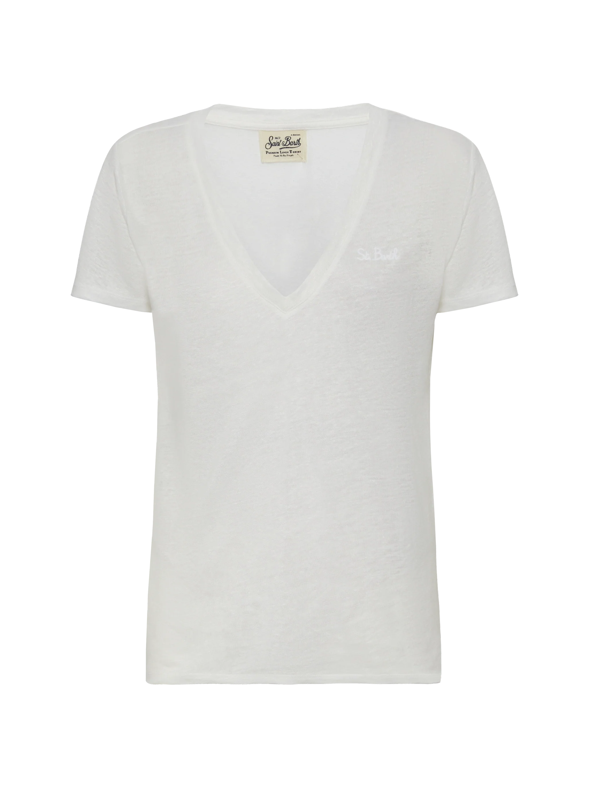 Eloise t-shirt scollo a V in jersey di lino bianca - Image 4
