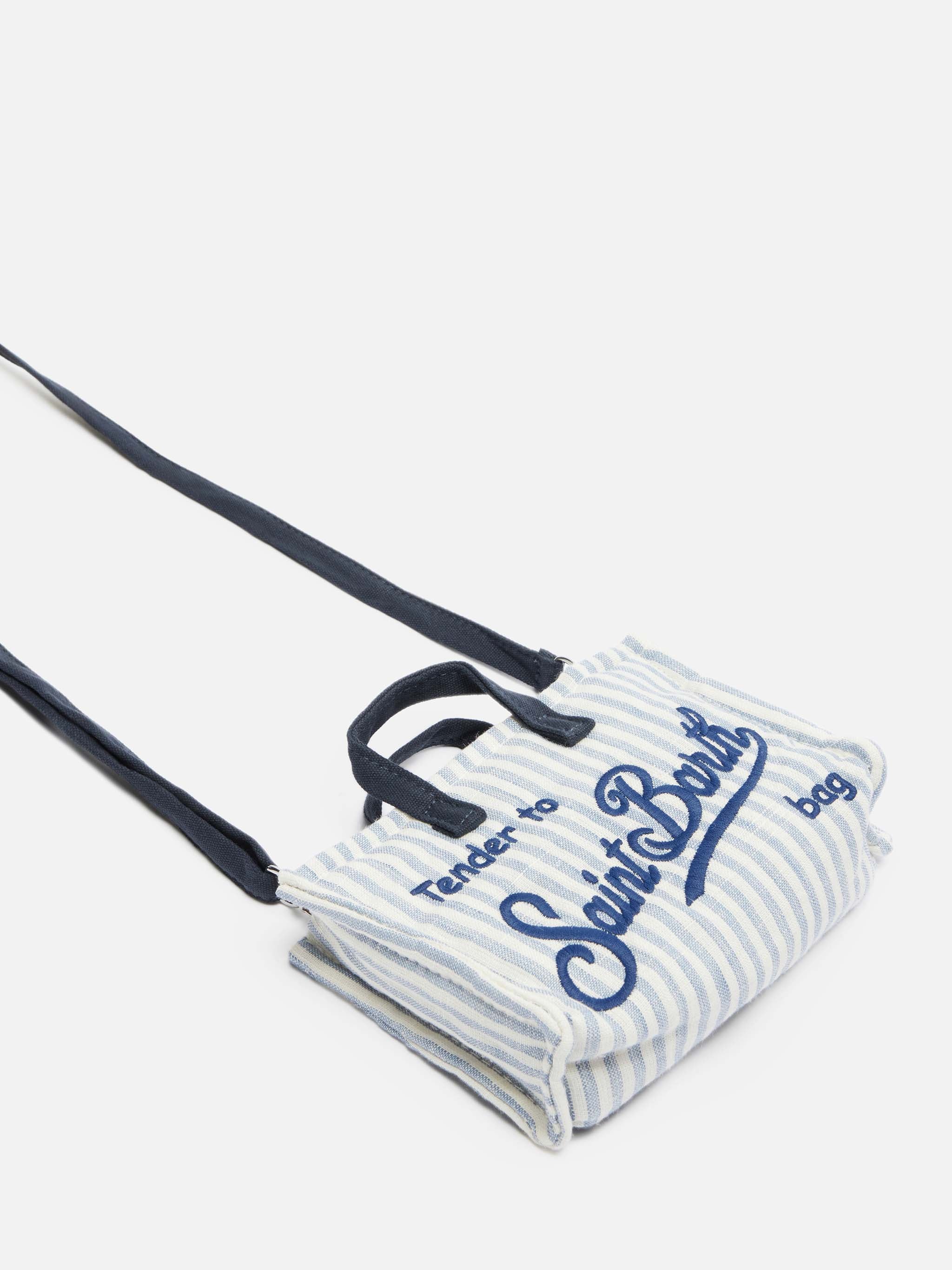 Phone Bag in lino con stampa a righe azzurre - Image 3