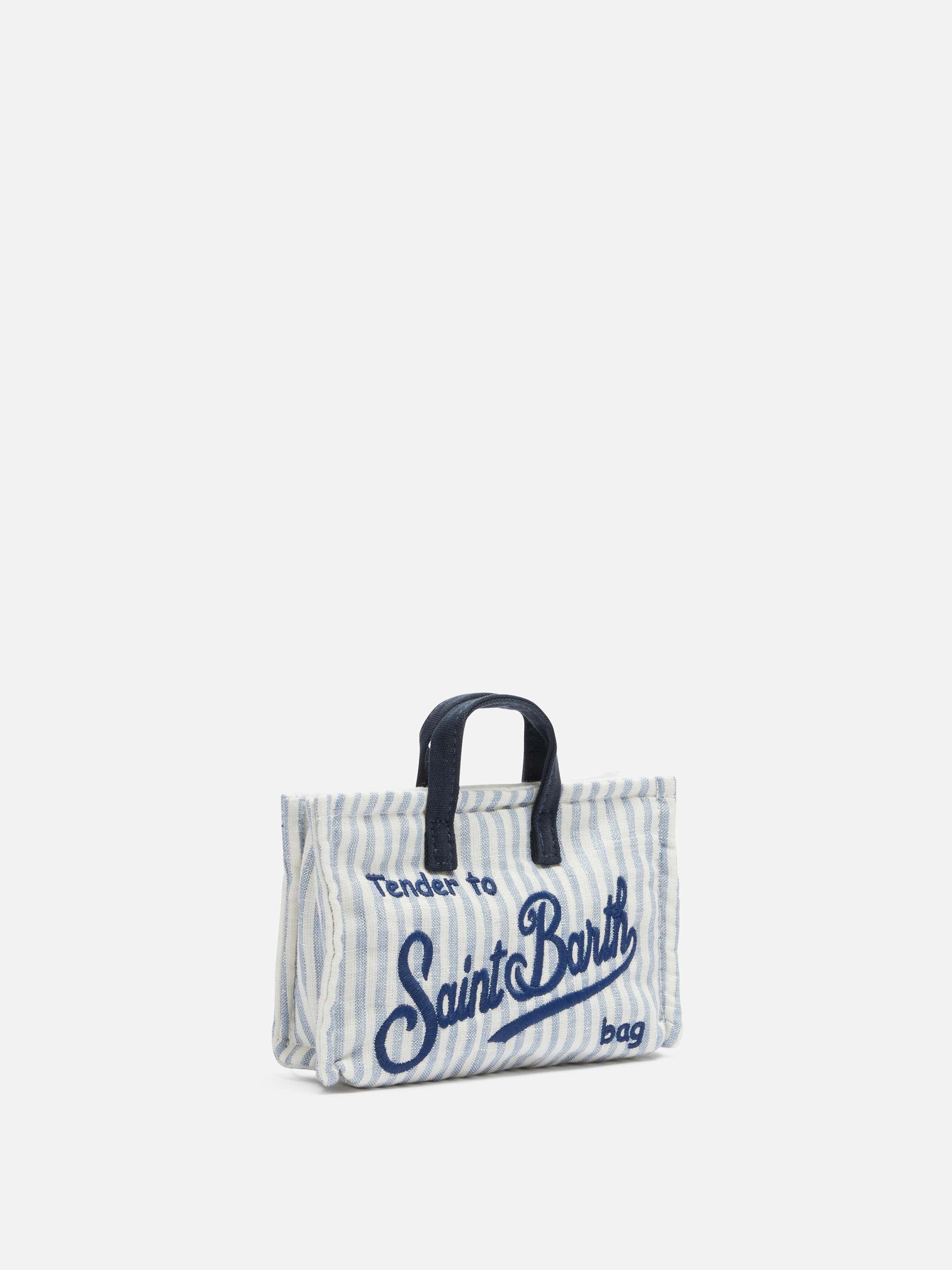 Phone Bag in lino con stampa a righe azzurre - Image 4