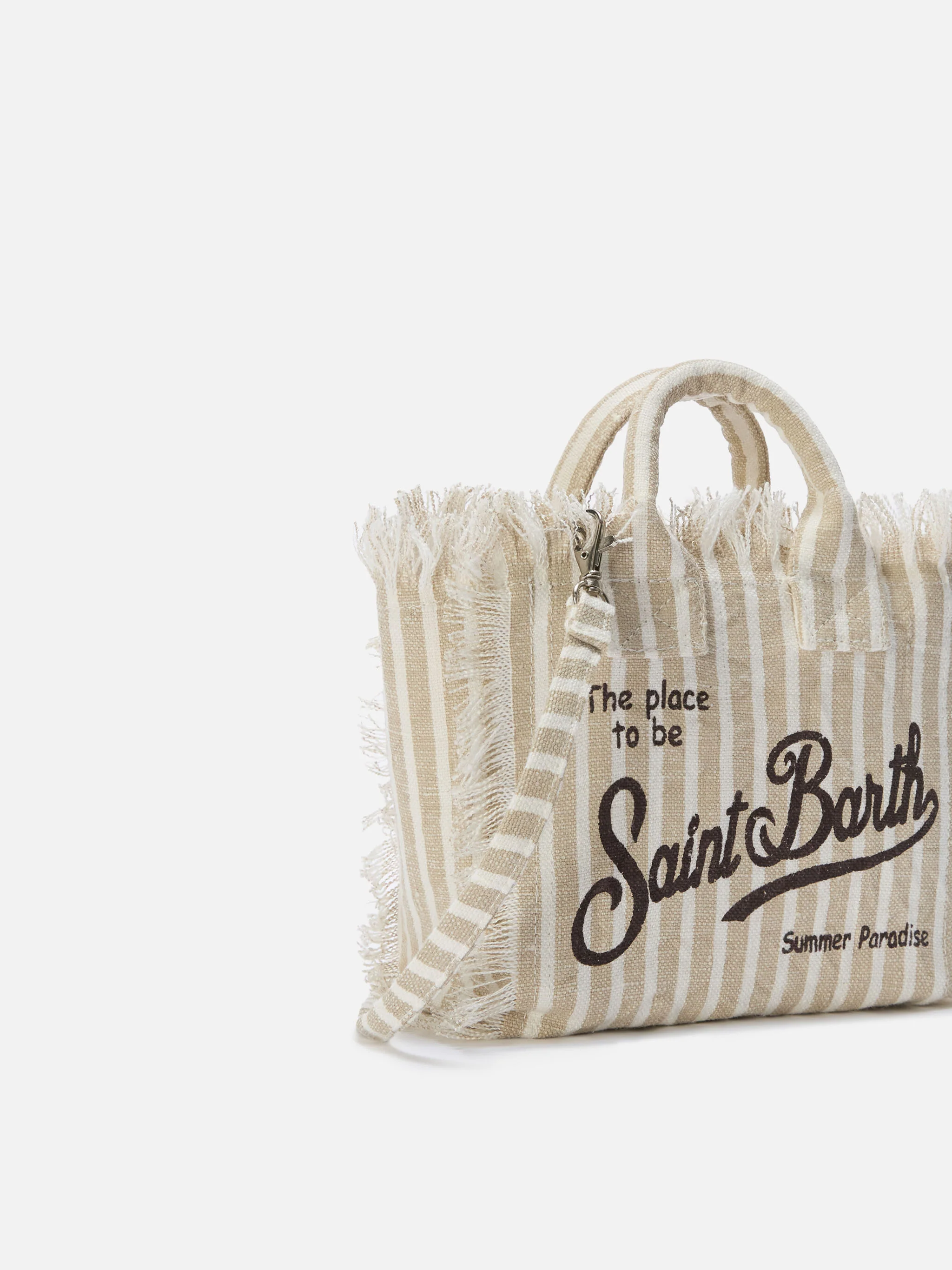 Borsa Vanity in lino a righe fini marroni e bianche - Image 3