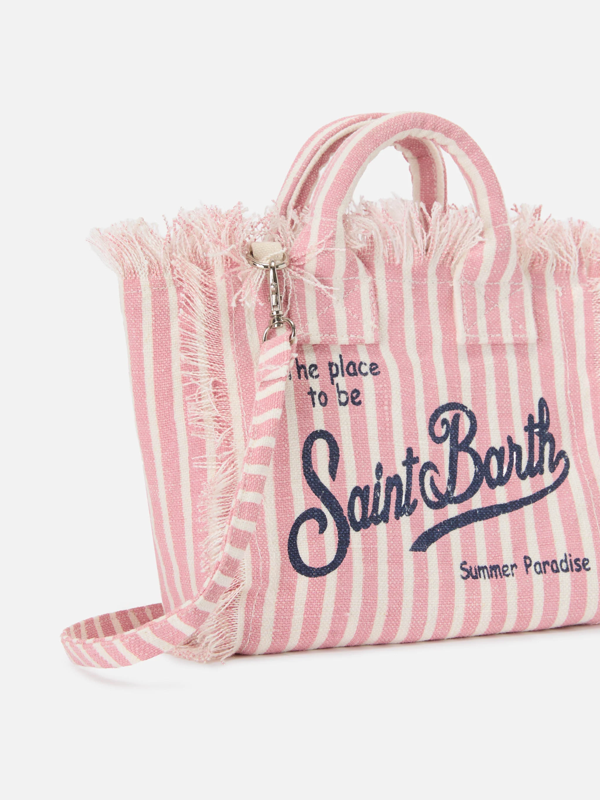 Borsa Vanity in lino a righe fini rosa e bianche - Image 2