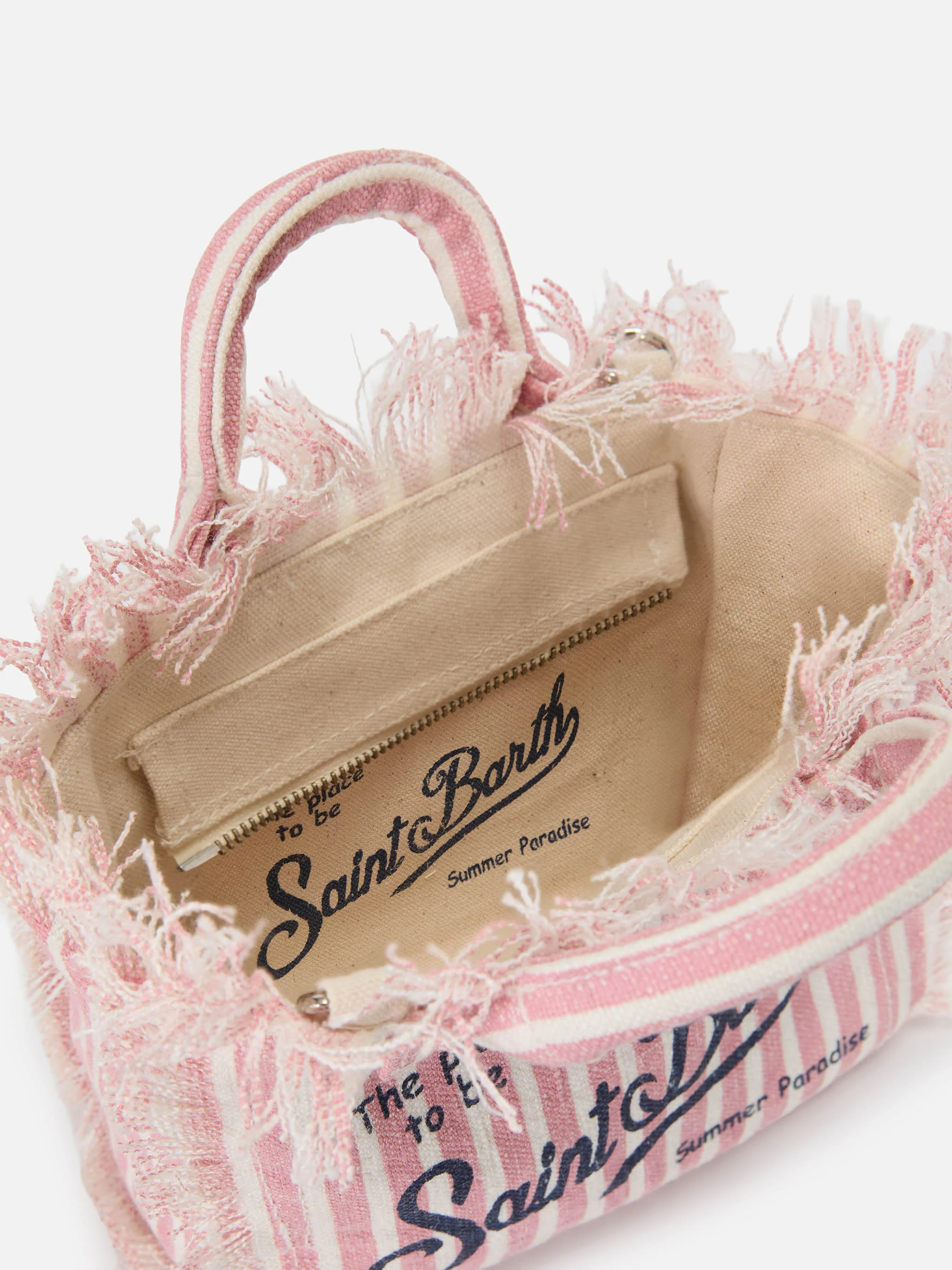 Borsa Vanity in lino a righe fini rosa e bianche - Image 3