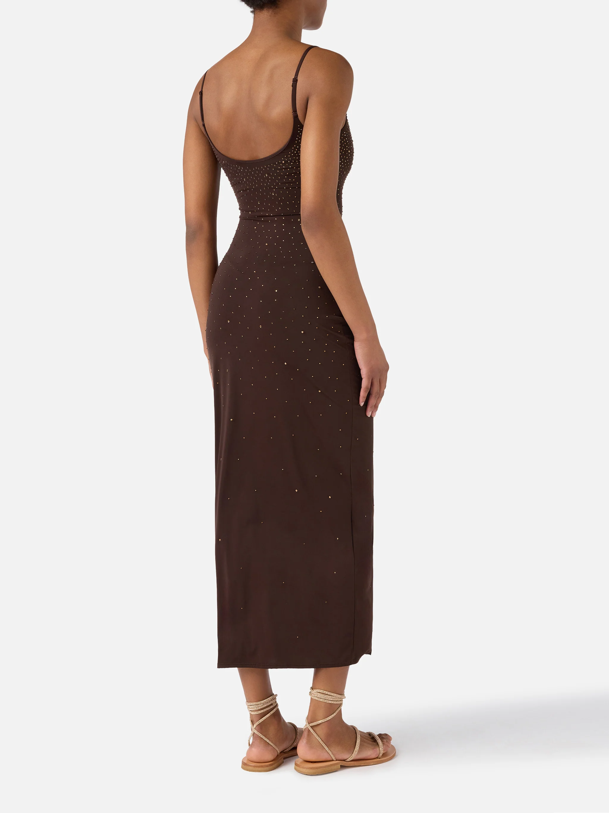 Abito lungo Evy marrone con strass effetto degradé - Image 3