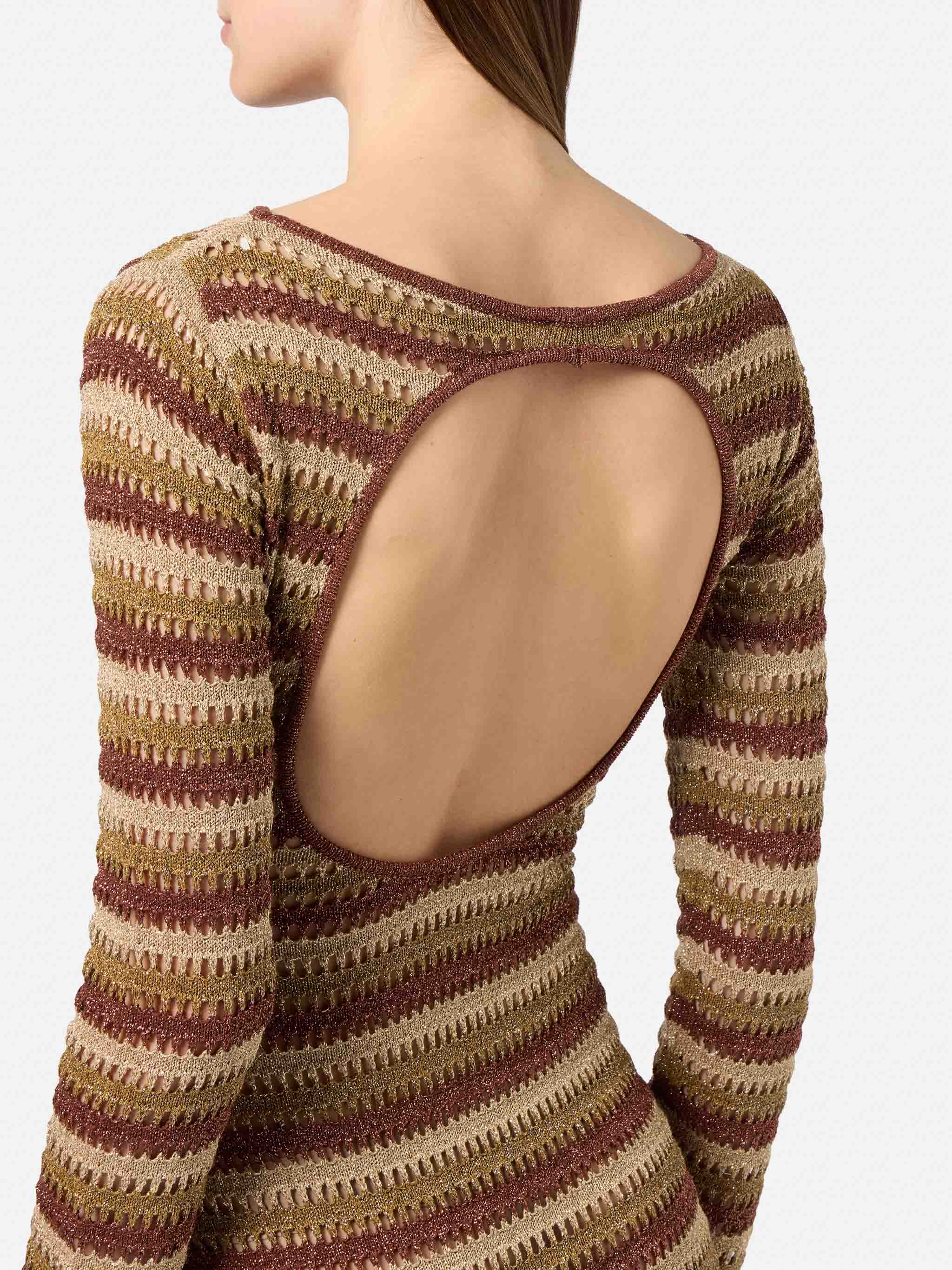 Abito lungo Robyn in tessuto crochet a righe - Image 2