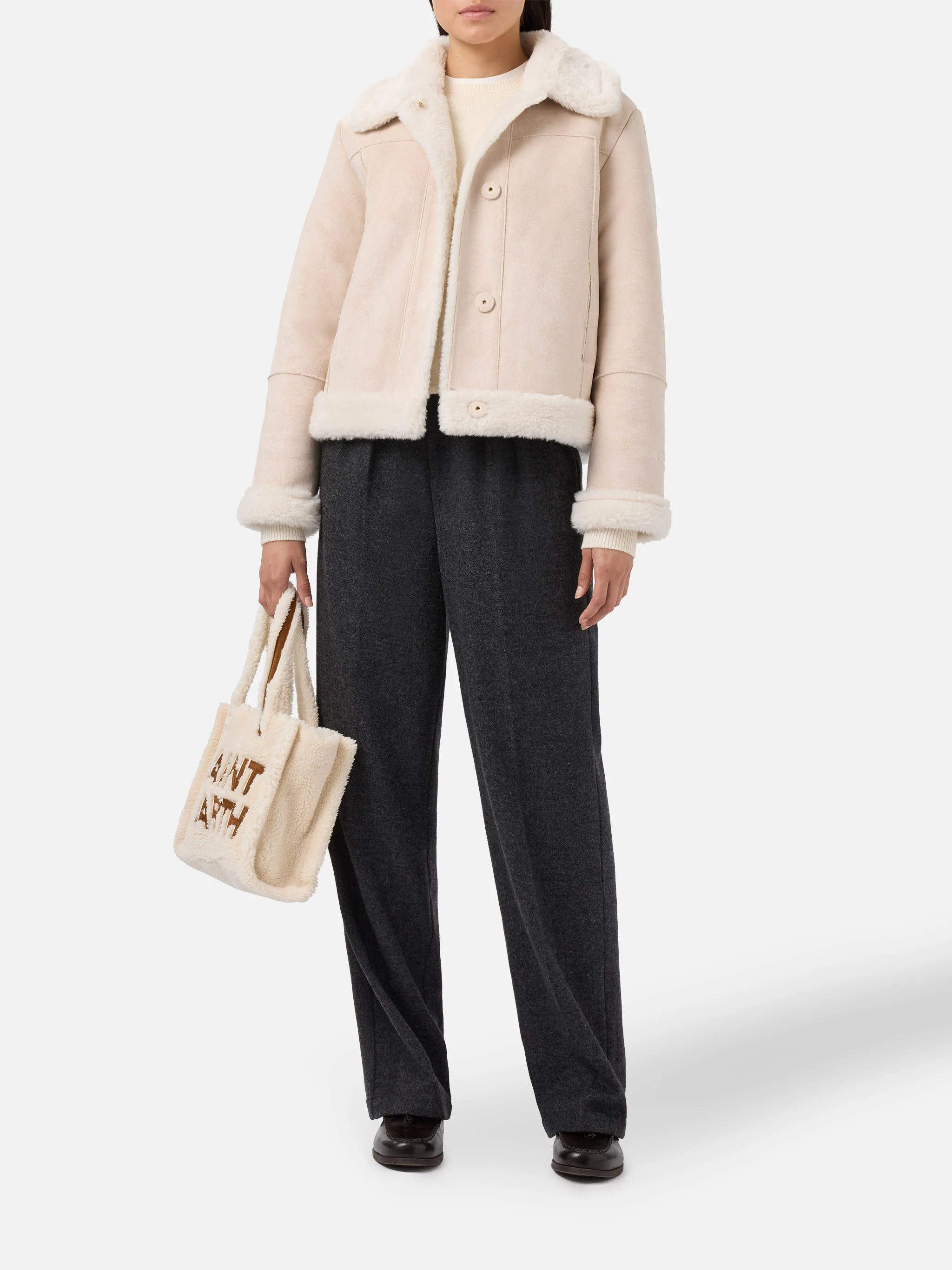 Giacca Lorayne in eco montone cream con bordi in shearling - Image 2