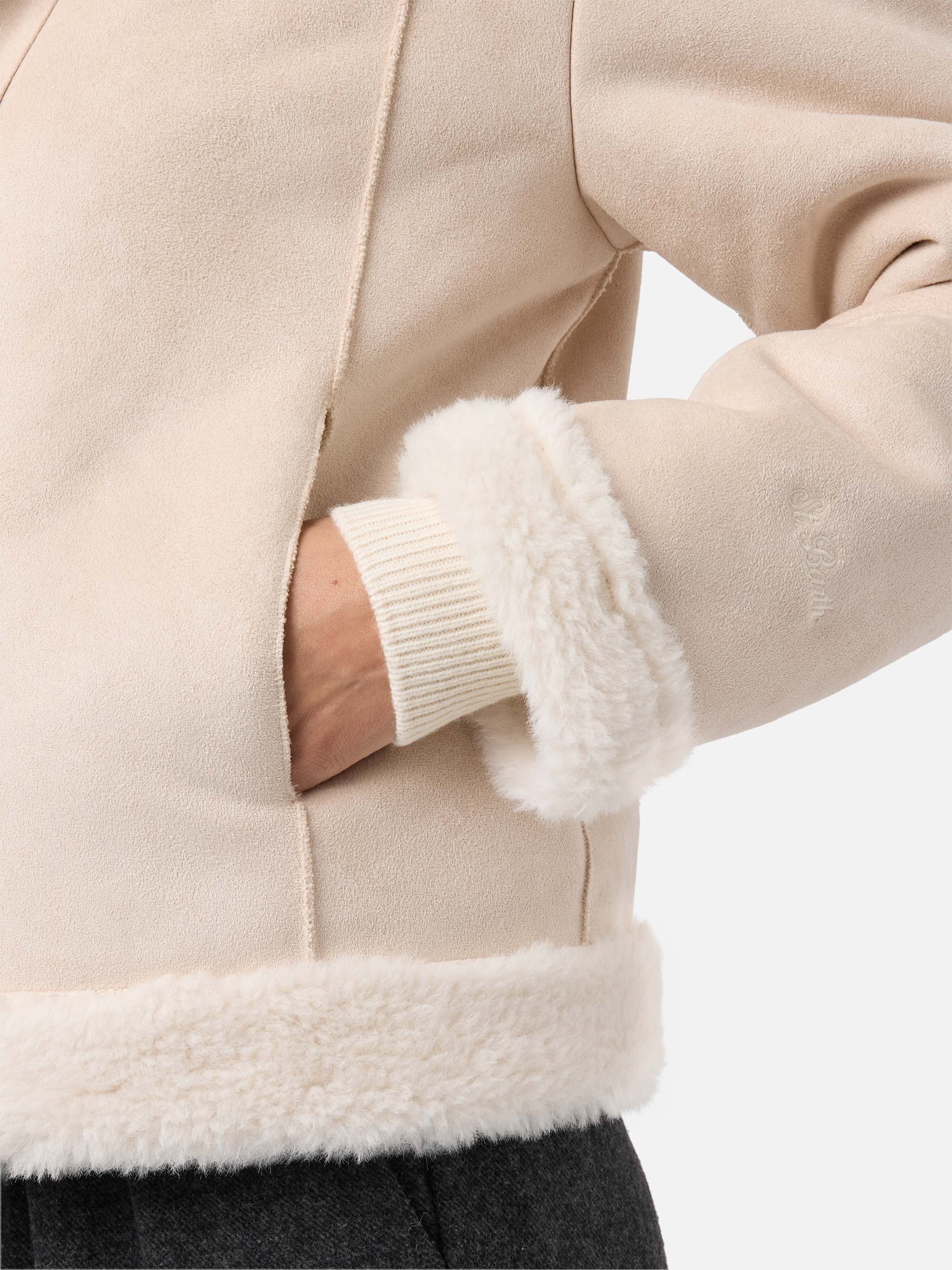Giacca Lorayne in eco montone cream con bordi in shearling - Image 3