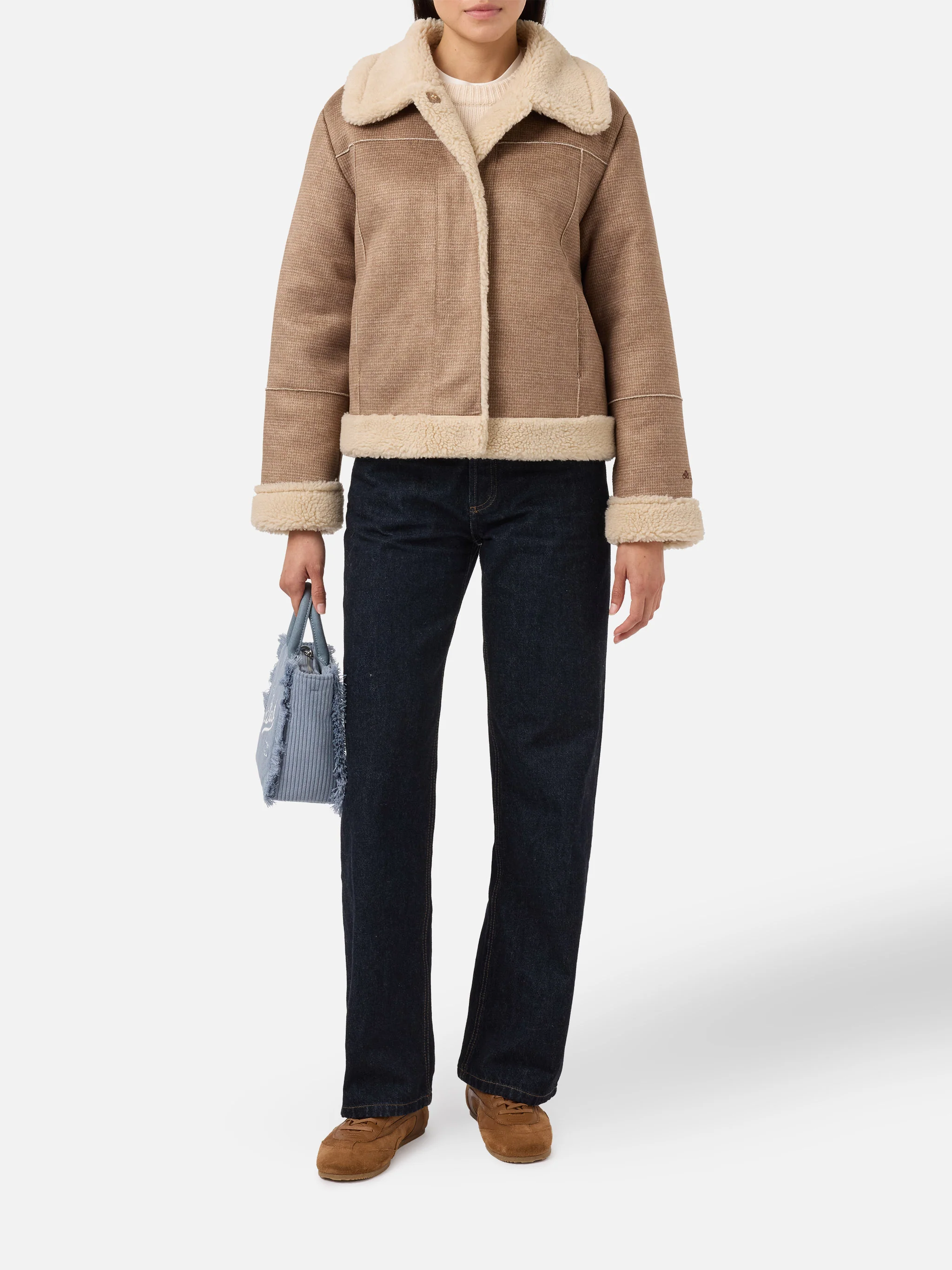 Giacca Lorayne in eco montone pied de poule con bordi in shearling - Image 2